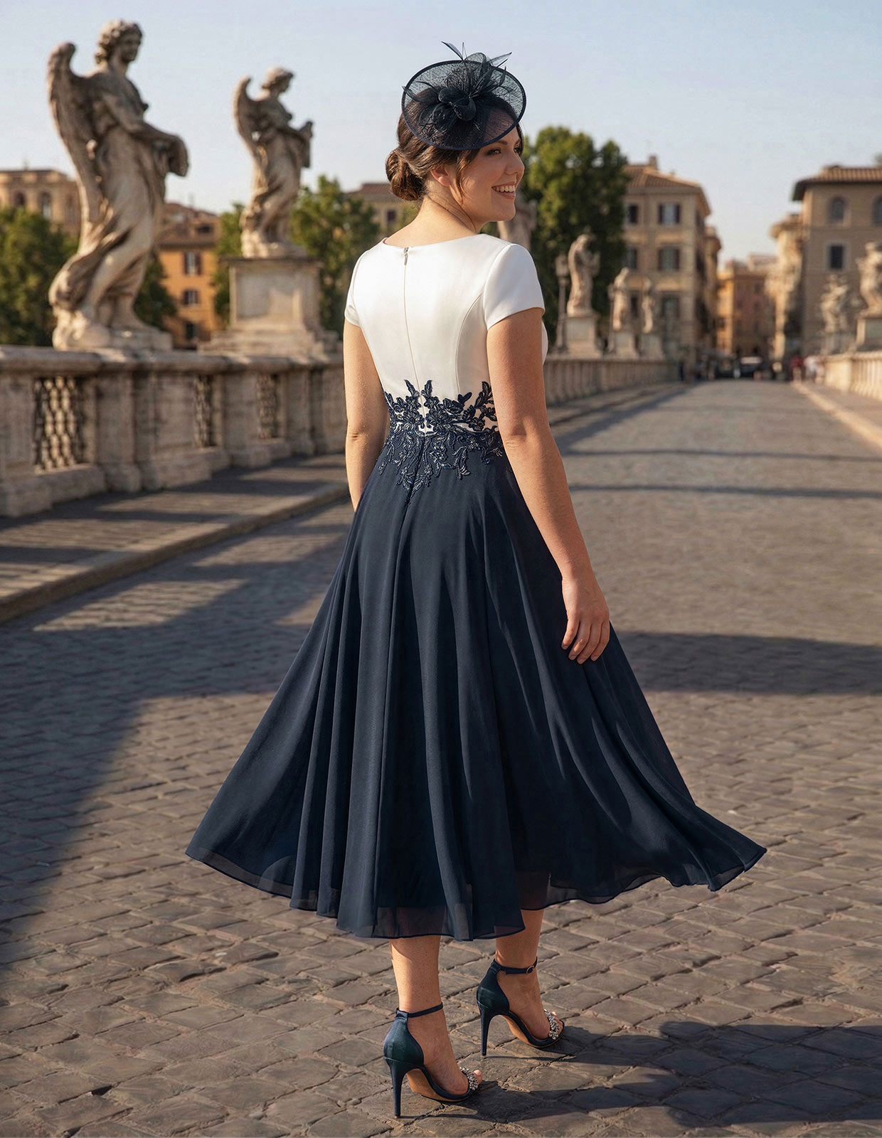A-Line V-Neck Tea-Length Mother Of The Bride Dresses With Chiffon, product image 2