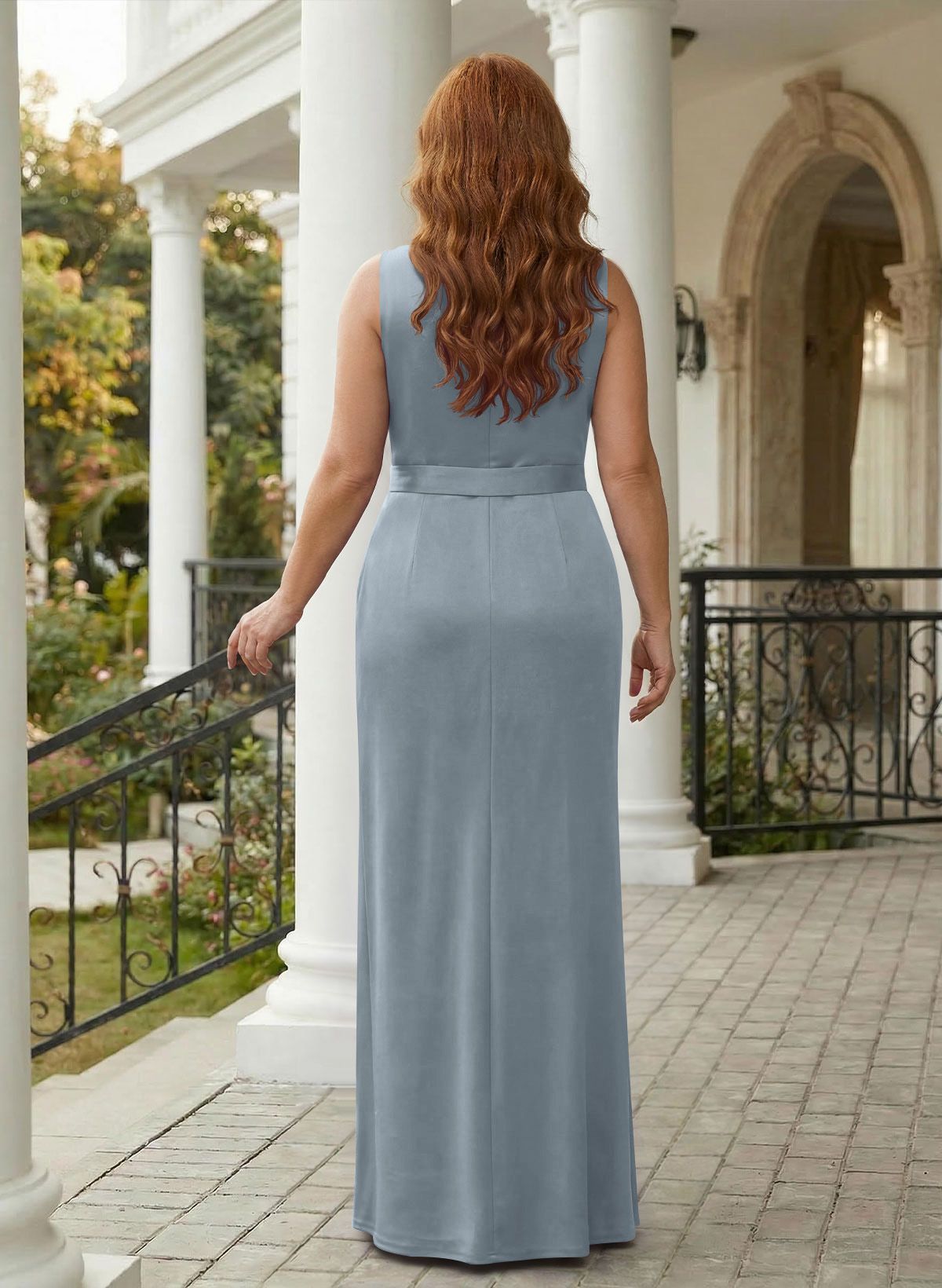 Sheath/Column Crepe Satin Mother Of The Bride Dresses With Ruffle/High Split, product image 26