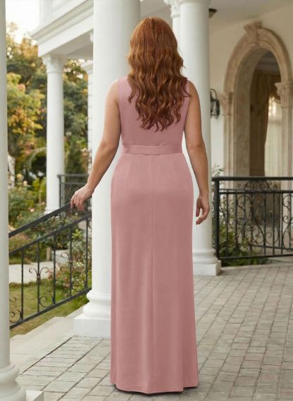 Sheath/Column Crepe Satin Mother Of The Bride Dresses With Ruffle/High Split, product image 34