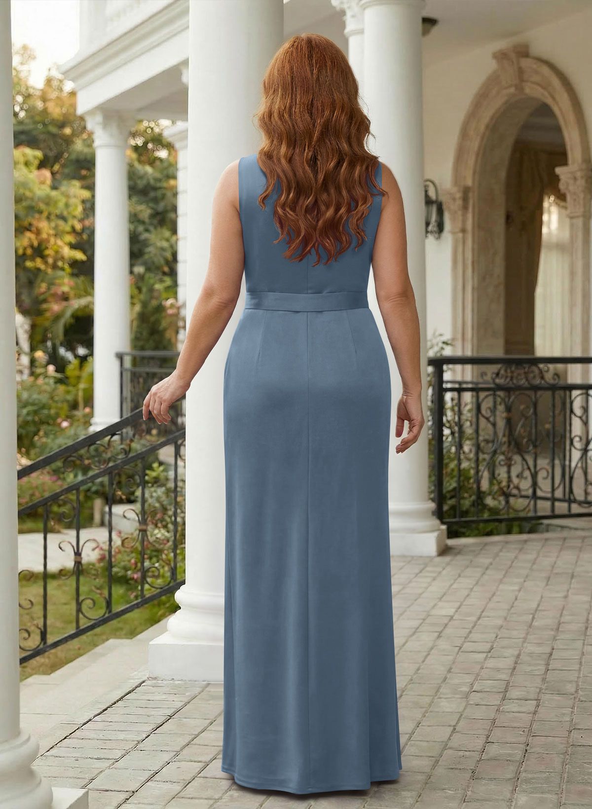 Sheath/Column Crepe Satin Mother Of The Bride Dresses With Ruffle/High Split, product image 22