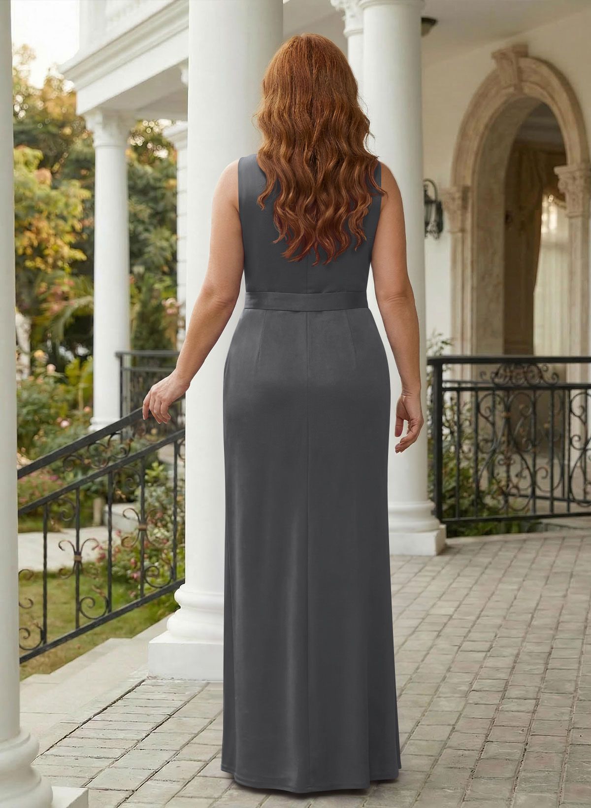 Sheath/Column Crepe Satin Mother Of The Bride Dresses With Ruffle/High Split, product image 12