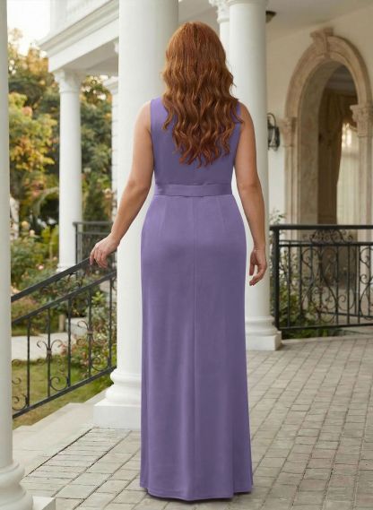 Sheath/Column Crepe Satin Mother Of The Bride Dresses With Ruffle/High Split, product image 66