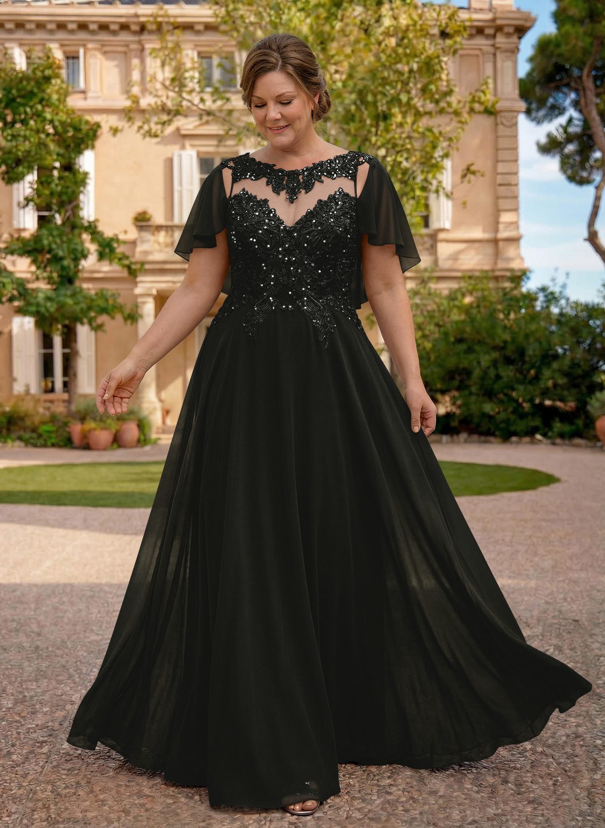 A-Line Scoop Neck Sleeveless Chiffon Mother Of The Bride Dresses With Lace, product image 13