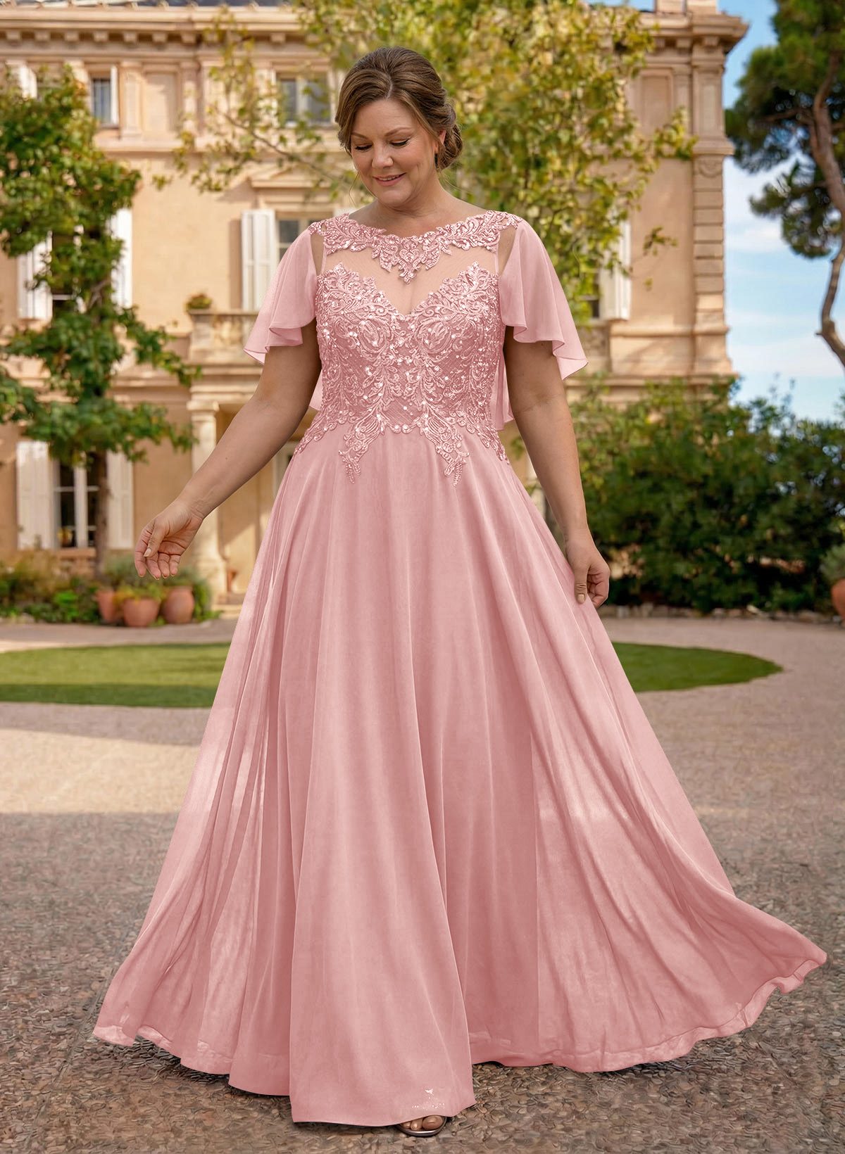 A-Line Scoop Neck Sleeveless Chiffon Mother Of The Bride Dresses With Lace, product image 45