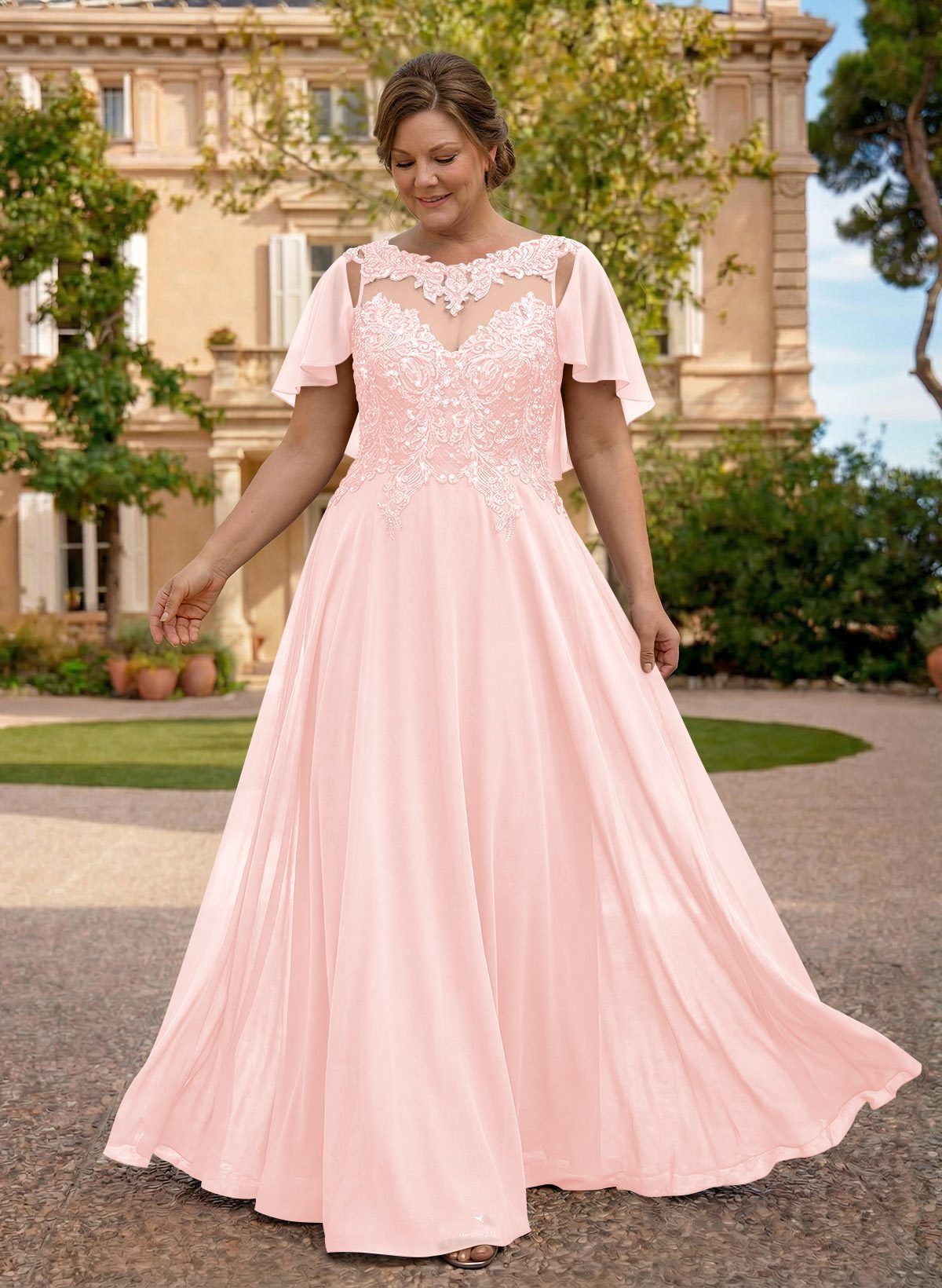 A-Line Scoop Neck Sleeveless Chiffon Mother Of The Bride Dresses With Lace, product image 51