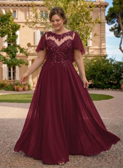 A-Line Scoop Neck Sleeveless Chiffon Mother Of The Bride Dresses With Lace, product image 57