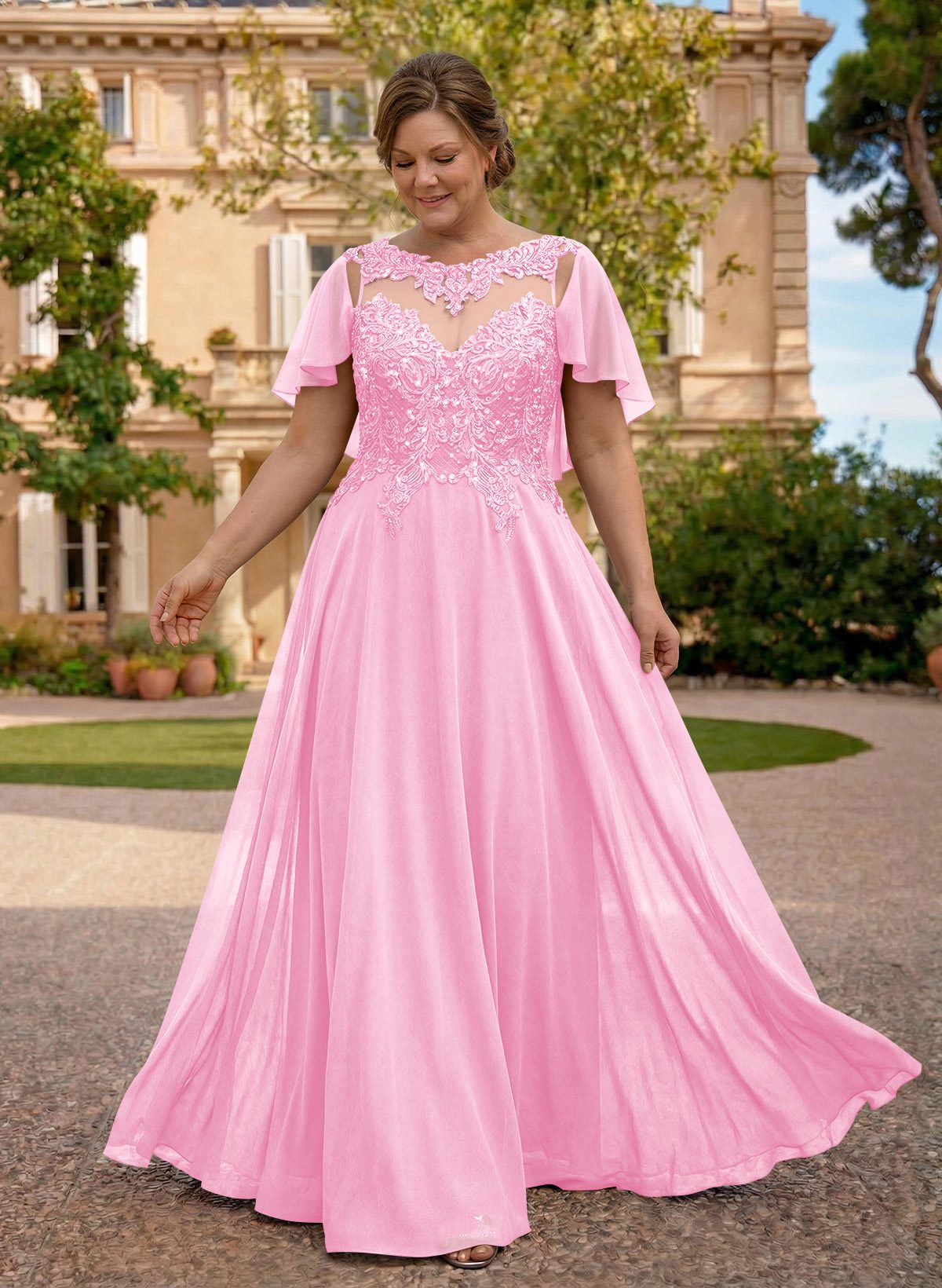 A-Line Scoop Neck Sleeveless Chiffon Mother Of The Bride Dresses With Lace, product image 53