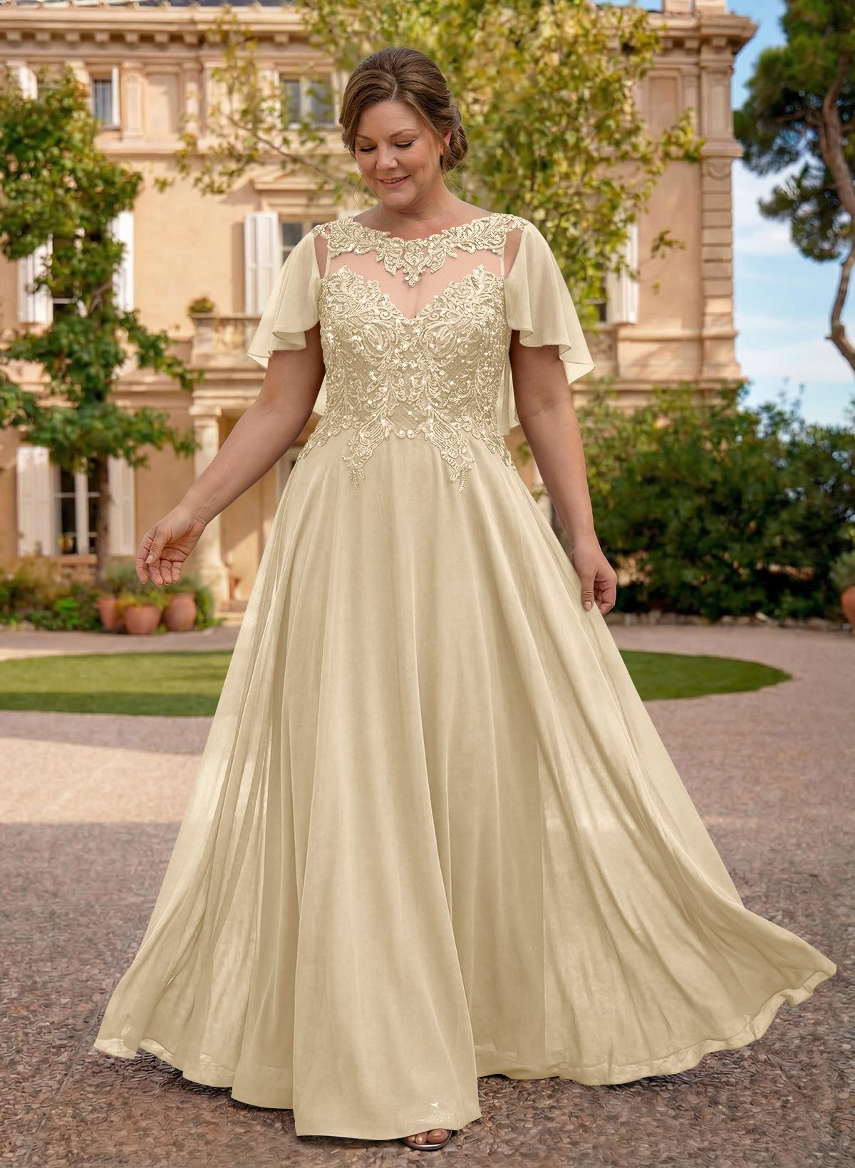 A-Line Scoop Neck Sleeveless Chiffon Mother Of The Bride Dresses With Lace, product image 23