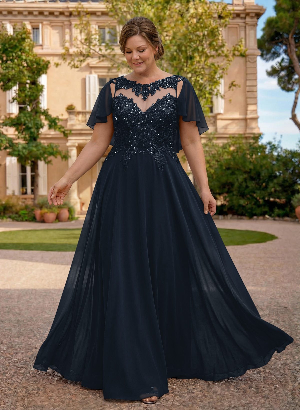A-Line Scoop Neck Sleeveless Chiffon Mother Of The Bride Dresses With Lace, product image 25