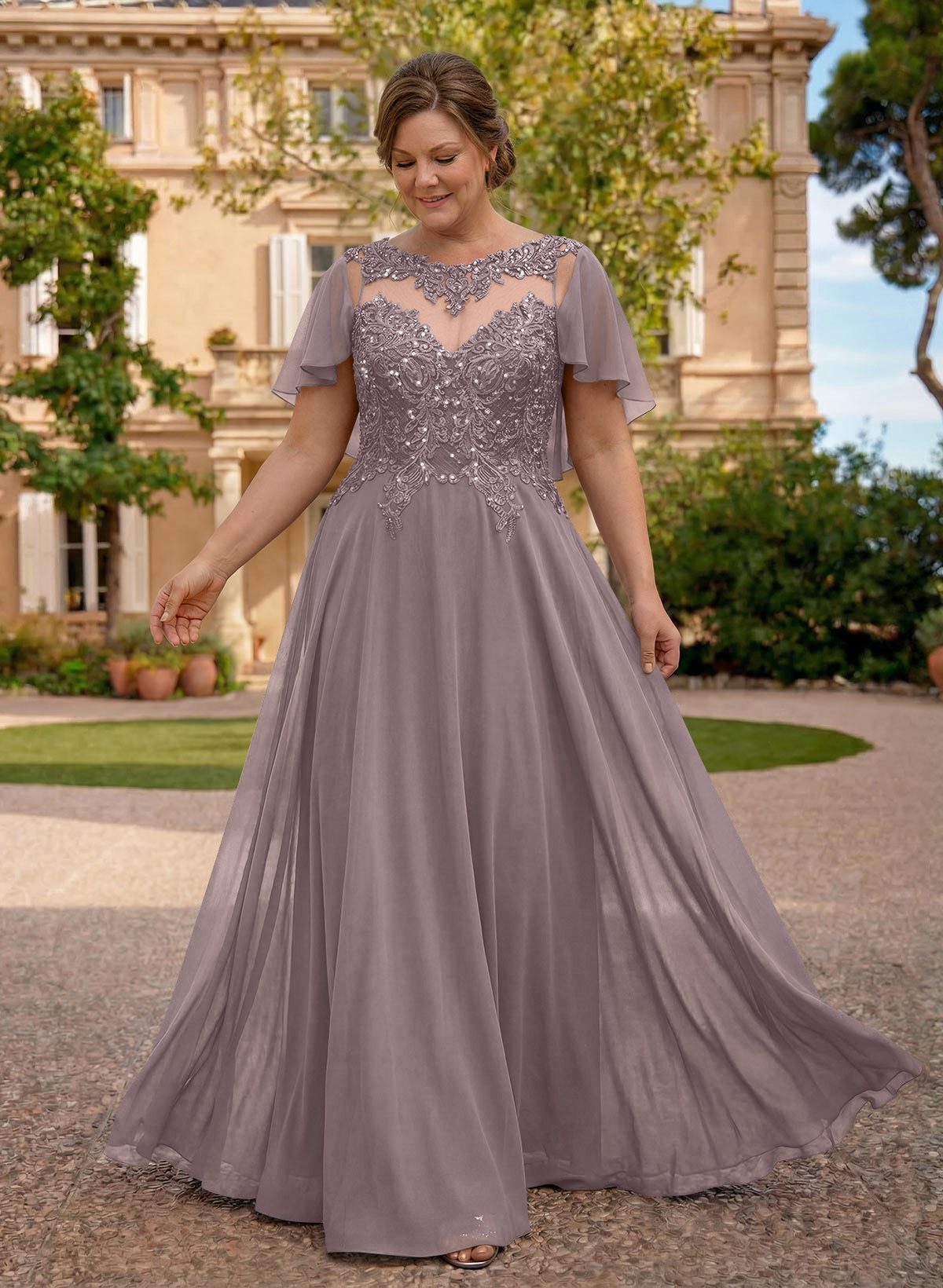 A-Line Scoop Neck Sleeveless Chiffon Mother Of The Bride Dresses With Lace, product image 17