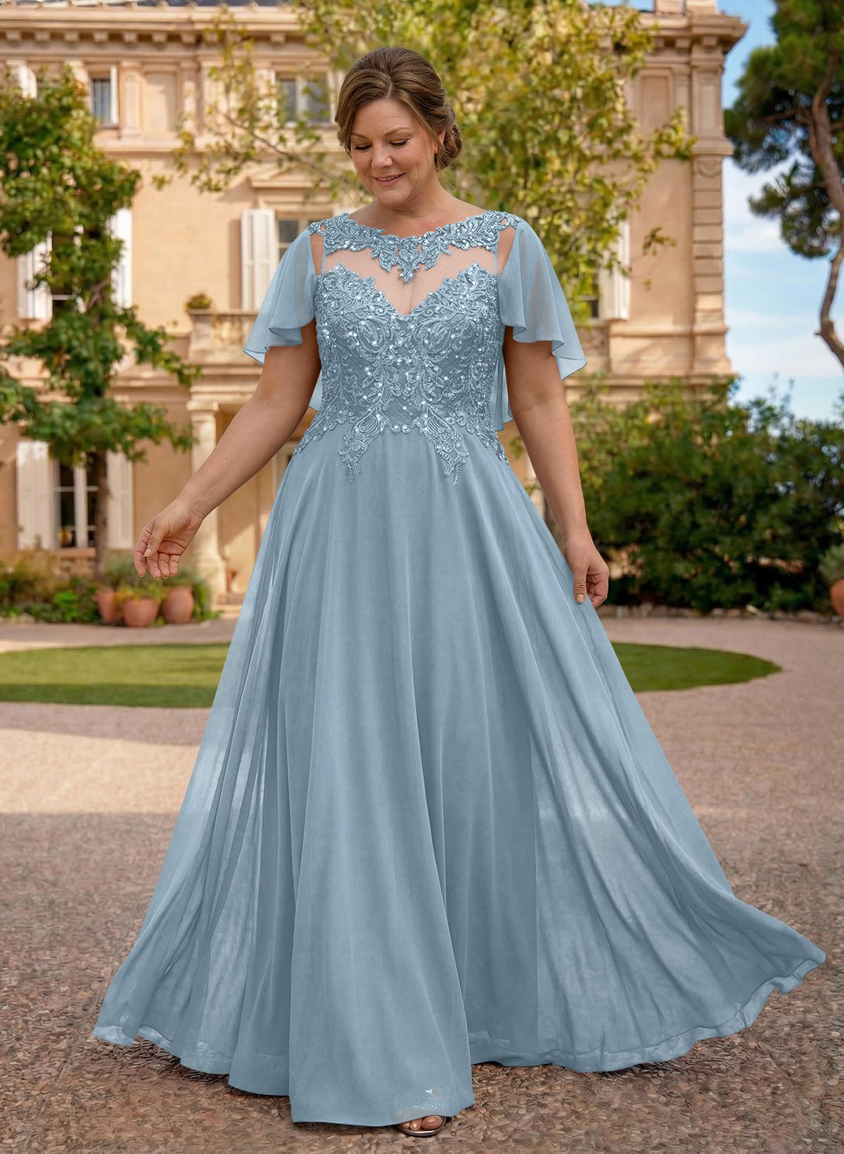 A-Line Scoop Neck Sleeveless Chiffon Mother Of The Bride Dresses With Lace, product image 9