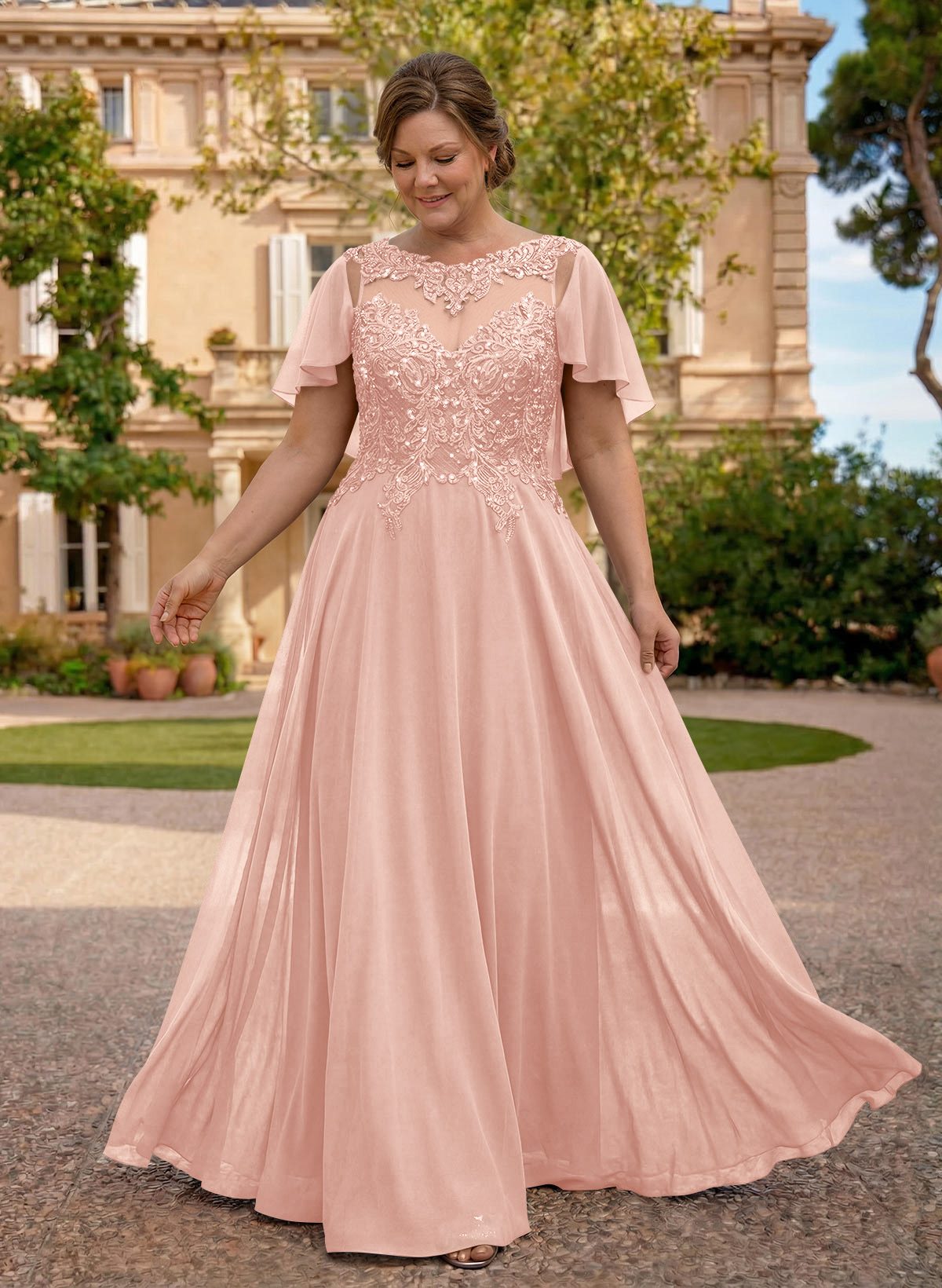 A-Line Scoop Neck Sleeveless Chiffon Mother Of The Bride Dresses With Lace, product image 7
