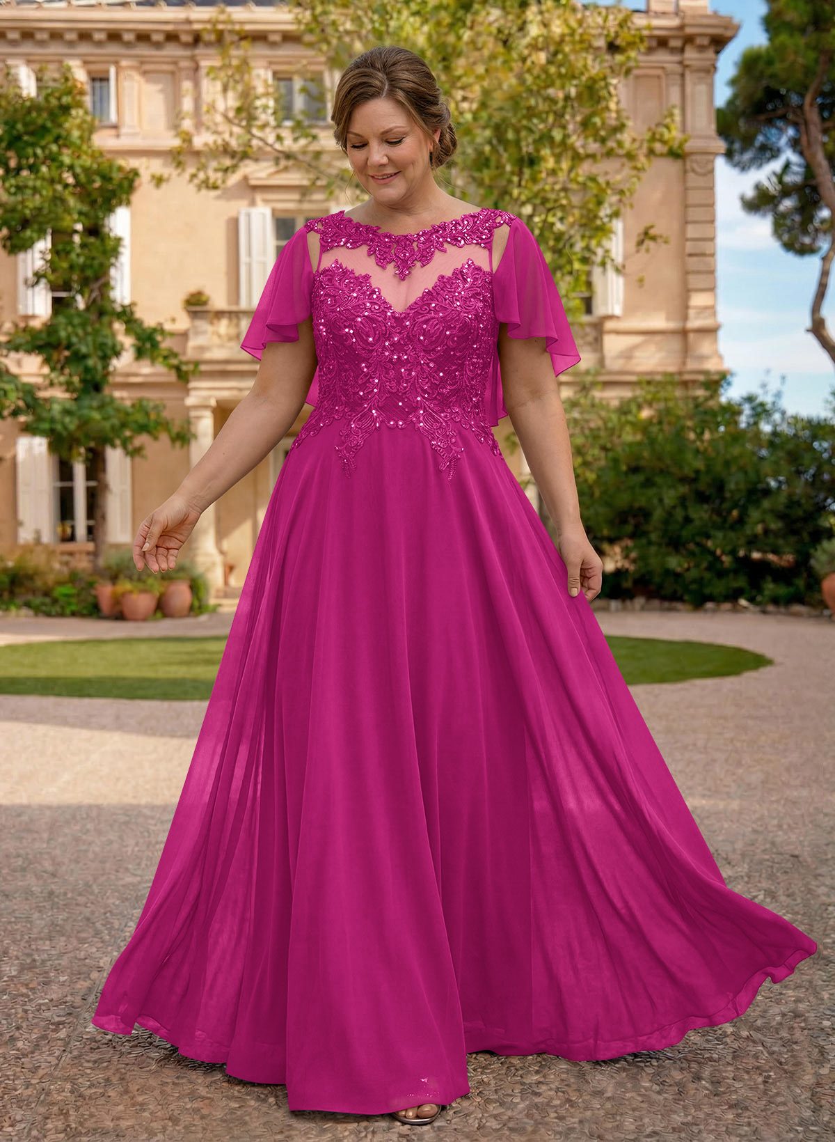 A-Line Scoop Neck Sleeveless Chiffon Mother Of The Bride Dresses With Lace, product image 39