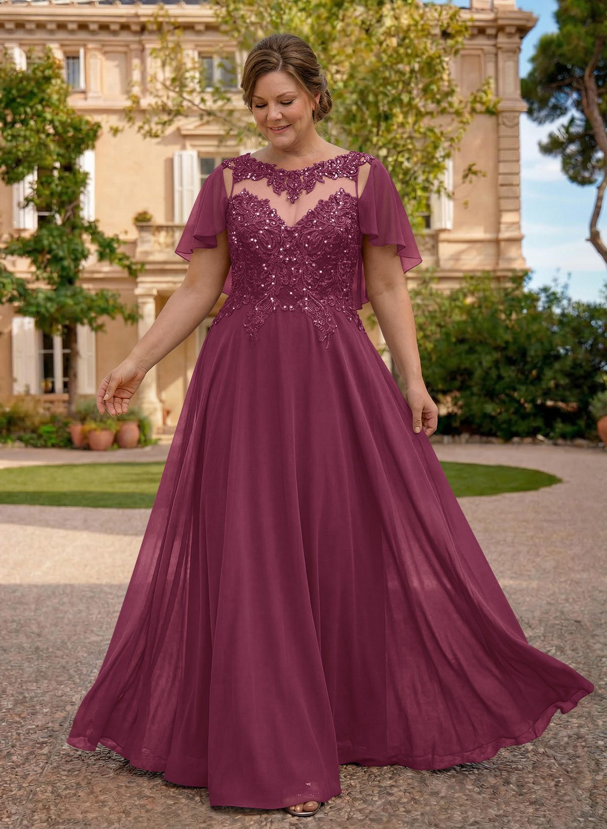 A-Line Scoop Neck Sleeveless Chiffon Mother Of The Bride Dresses With Lace, product image 63