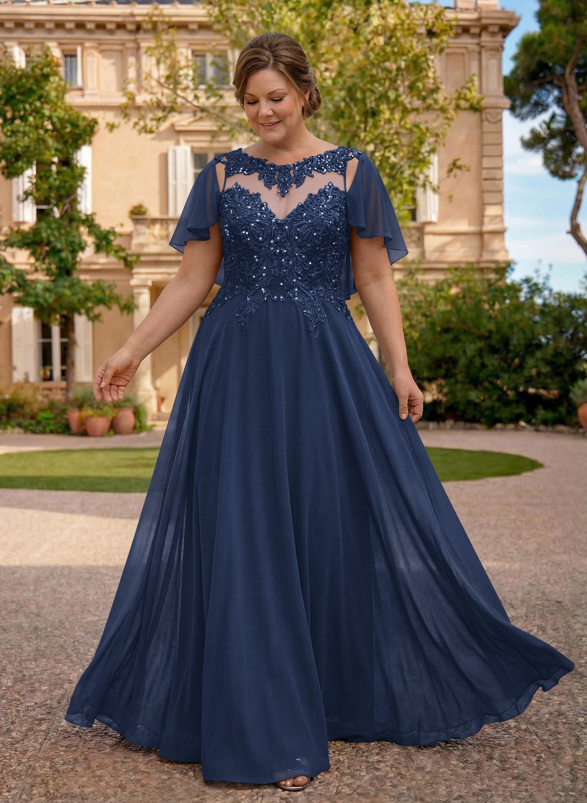 A-Line Scoop Neck Sleeveless Chiffon Mother Of The Bride Dresses With Lace, product image 27