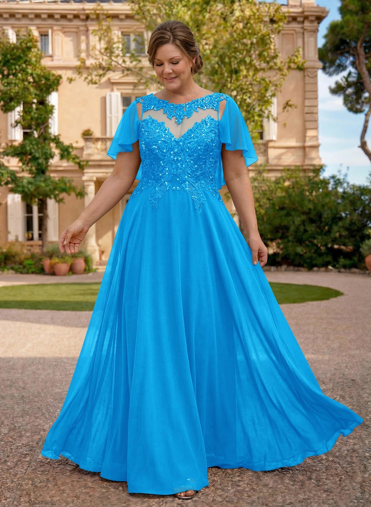 A-Line Scoop Neck Sleeveless Chiffon Mother Of The Bride Dresses With Lace, product image 35