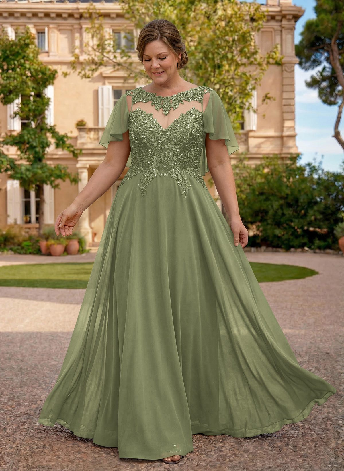 A-Line Scoop Neck Sleeveless Chiffon Mother Of The Bride Dresses With Lace, product image 11