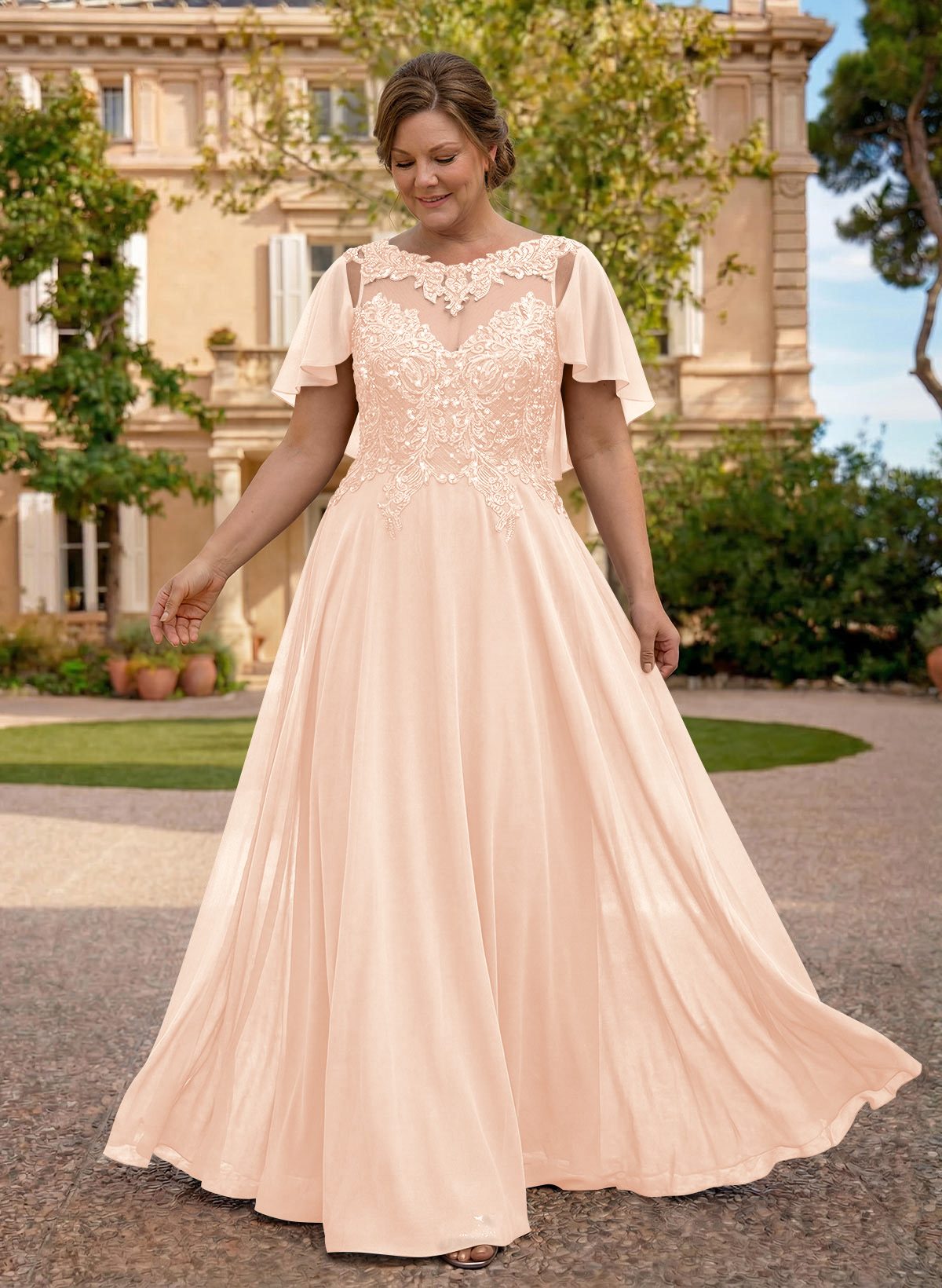 A-Line Scoop Neck Sleeveless Chiffon Mother Of The Bride Dresses With Lace, product image 43