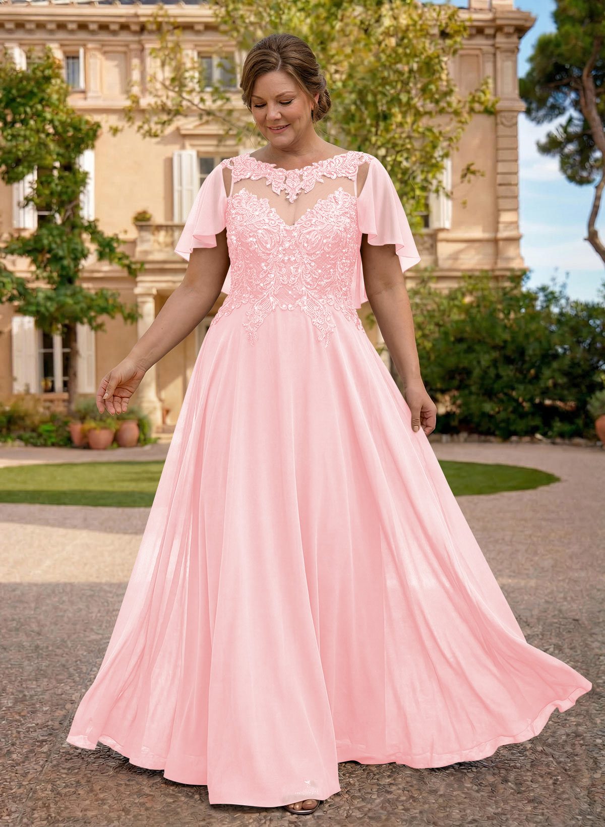 A-Line Scoop Neck Sleeveless Chiffon Mother Of The Bride Dresses With Lace, product image 47