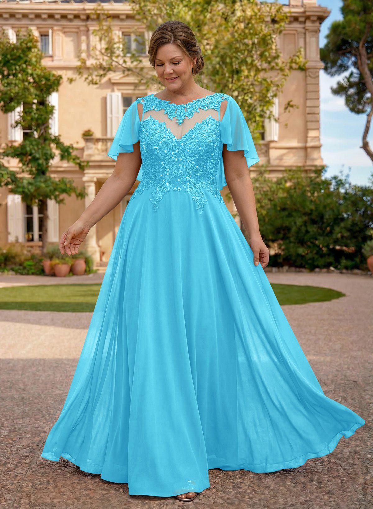 A-Line Scoop Neck Sleeveless Chiffon Mother Of The Bride Dresses With Lace, product image 33