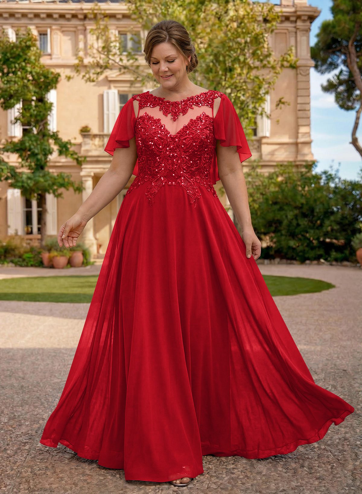 A-Line Scoop Neck Sleeveless Chiffon Mother Of The Bride Dresses With Lace, product image 55
