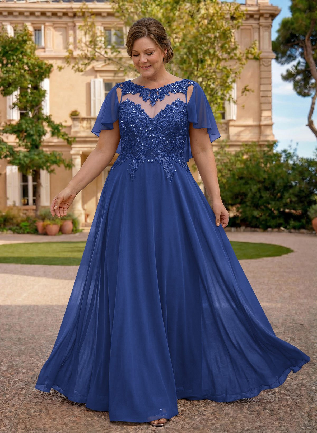A-Line Scoop Neck Sleeveless Chiffon Mother Of The Bride Dresses With Lace, product image 3