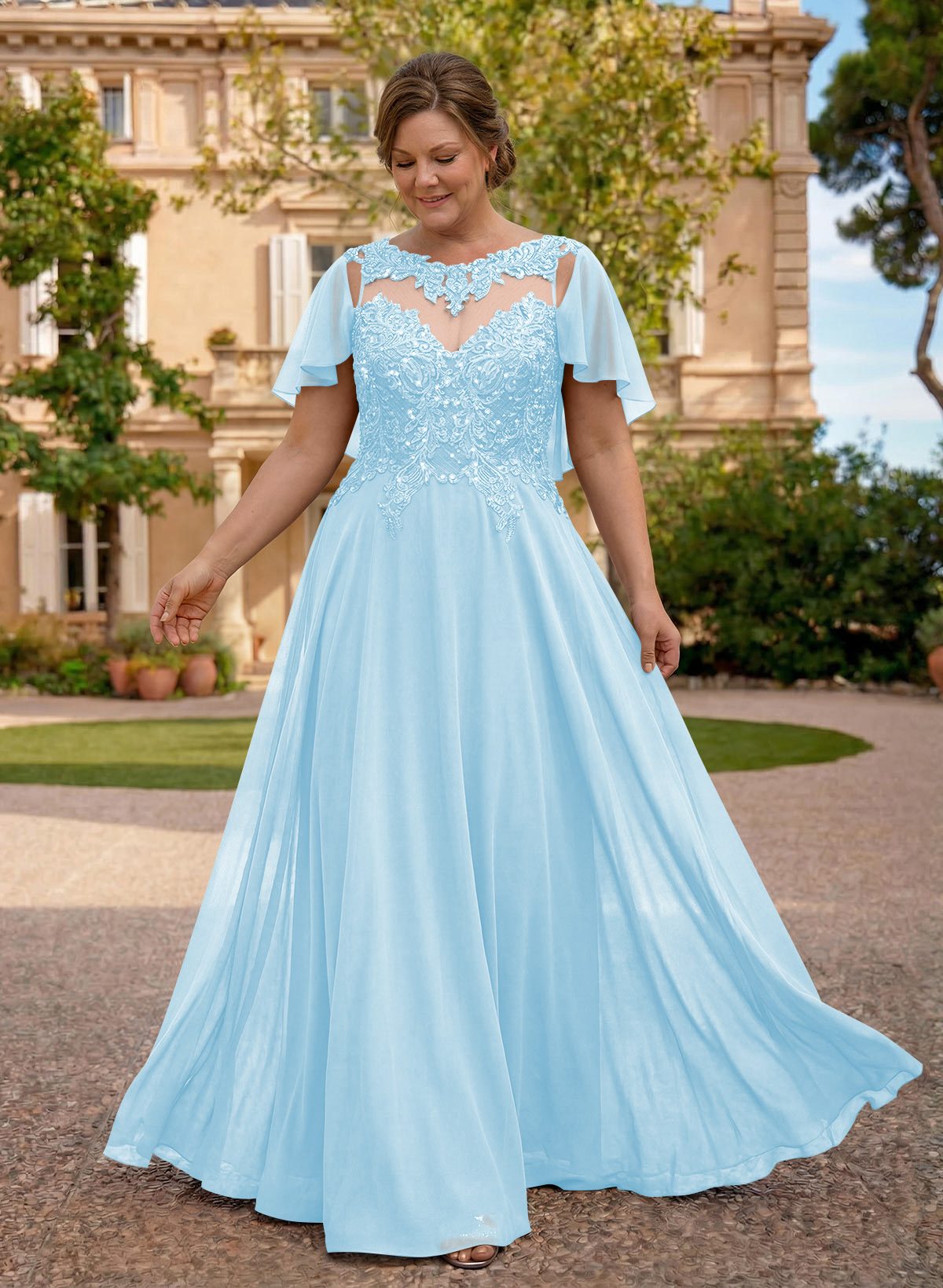 A-Line Scoop Neck Sleeveless Chiffon Mother Of The Bride Dresses With Lace, product image 31