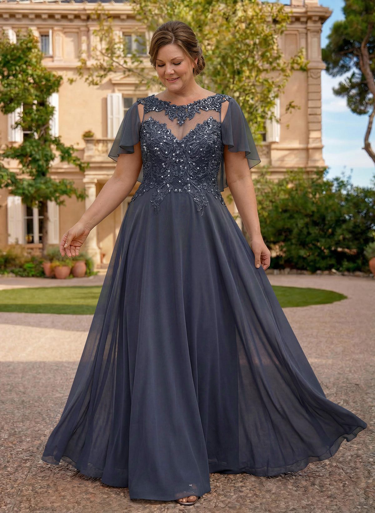 A-Line Scoop Neck Sleeveless Chiffon Mother Of The Bride Dresses With Lace, product image 1