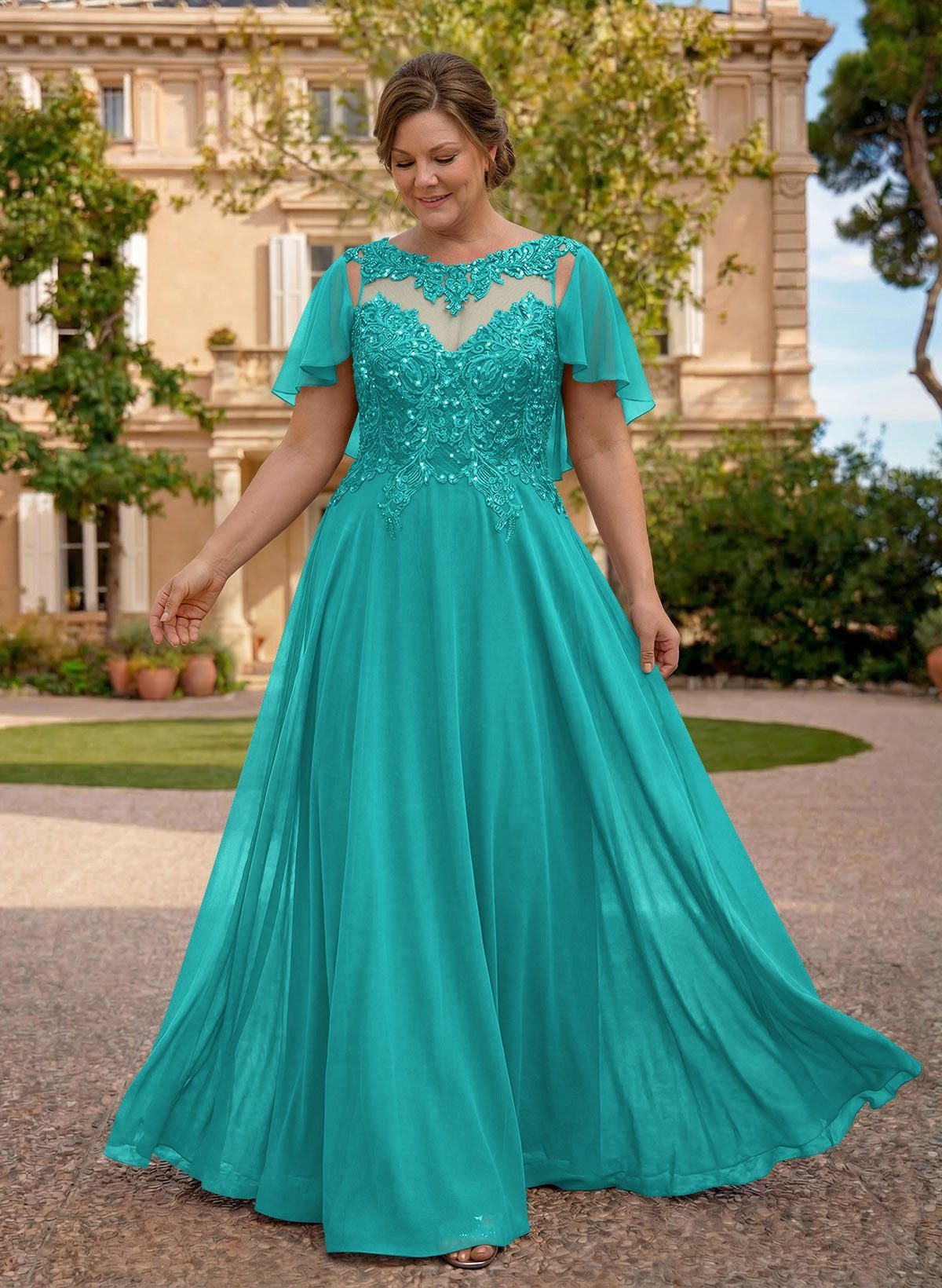 A-Line Scoop Neck Sleeveless Chiffon Mother Of The Bride Dresses With Lace, product image 37