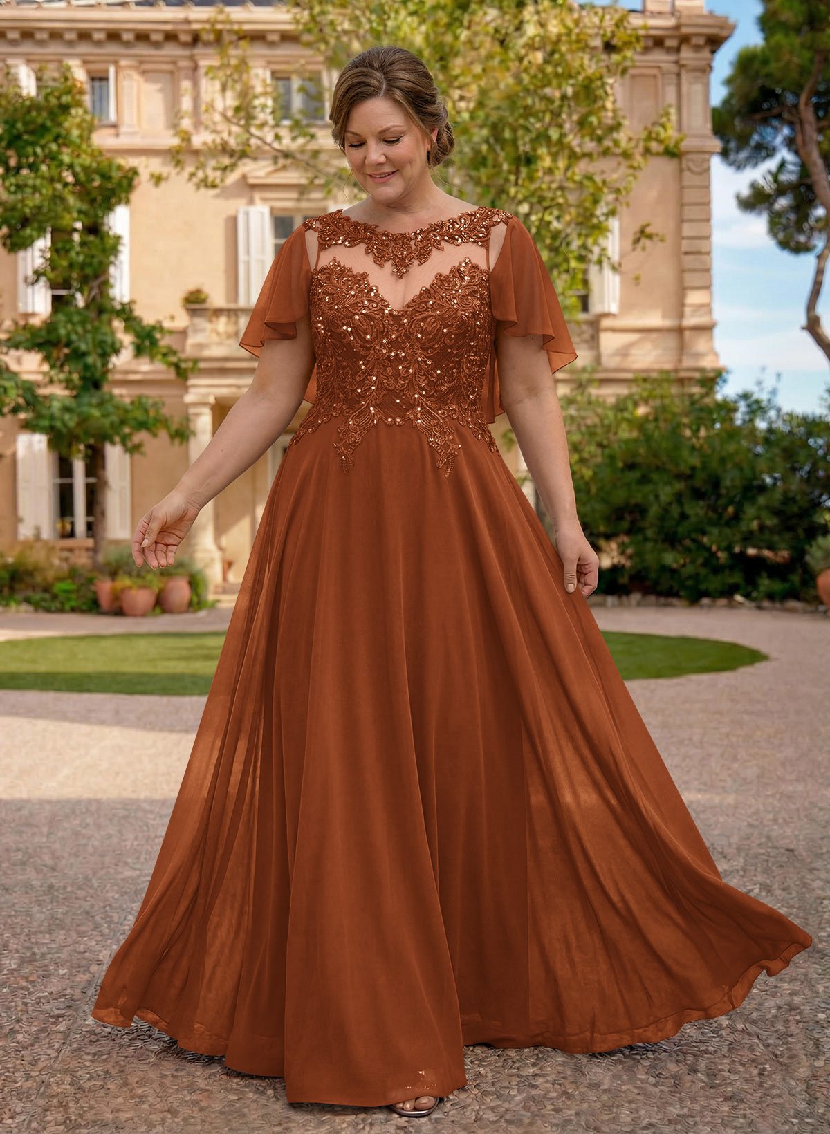 A-Line Scoop Neck Sleeveless Chiffon Mother Of The Bride Dresses With Lace, product image 21