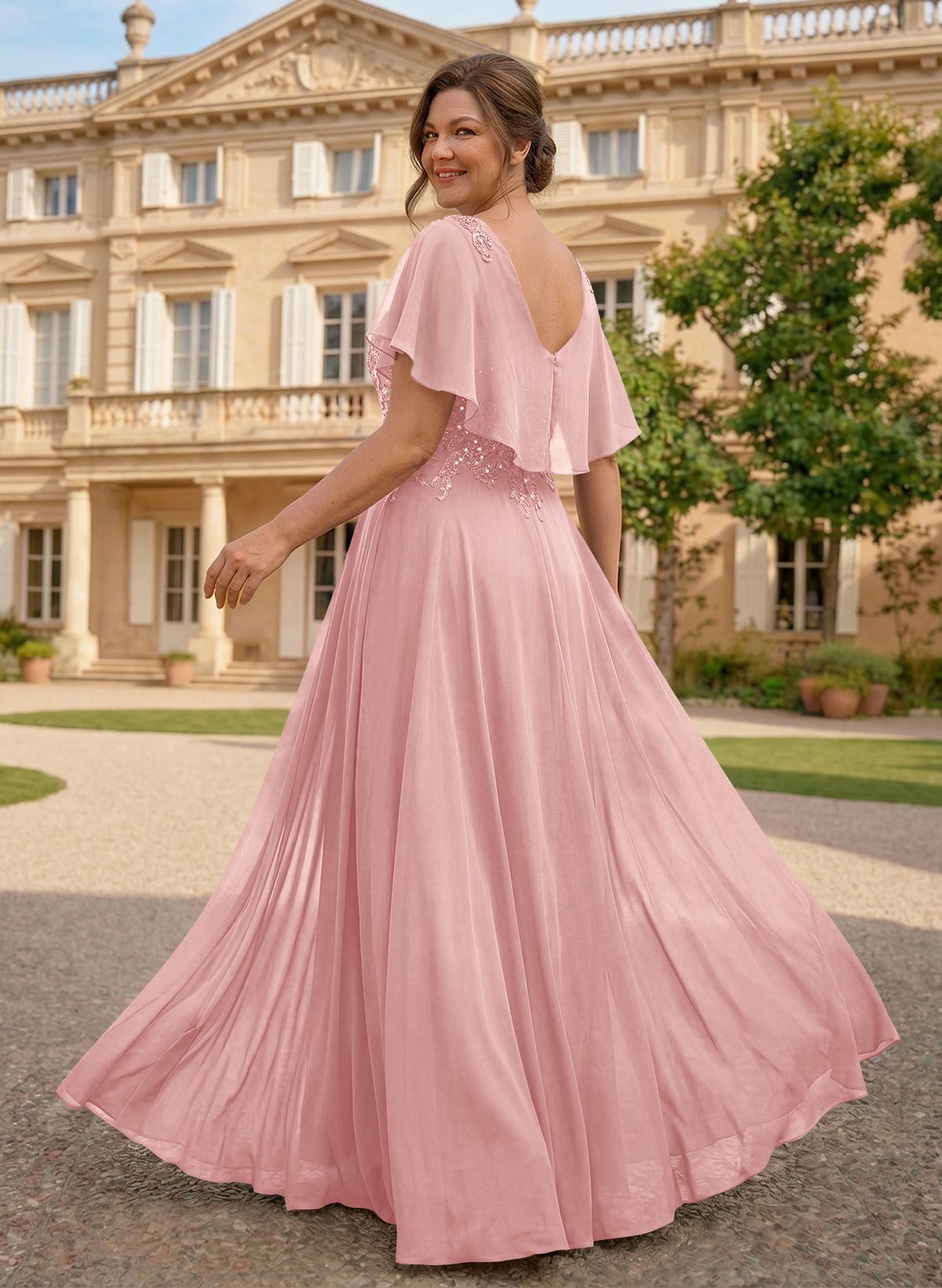 A-Line Scoop Neck Sleeveless Chiffon Mother Of The Bride Dresses With Lace, product image 46