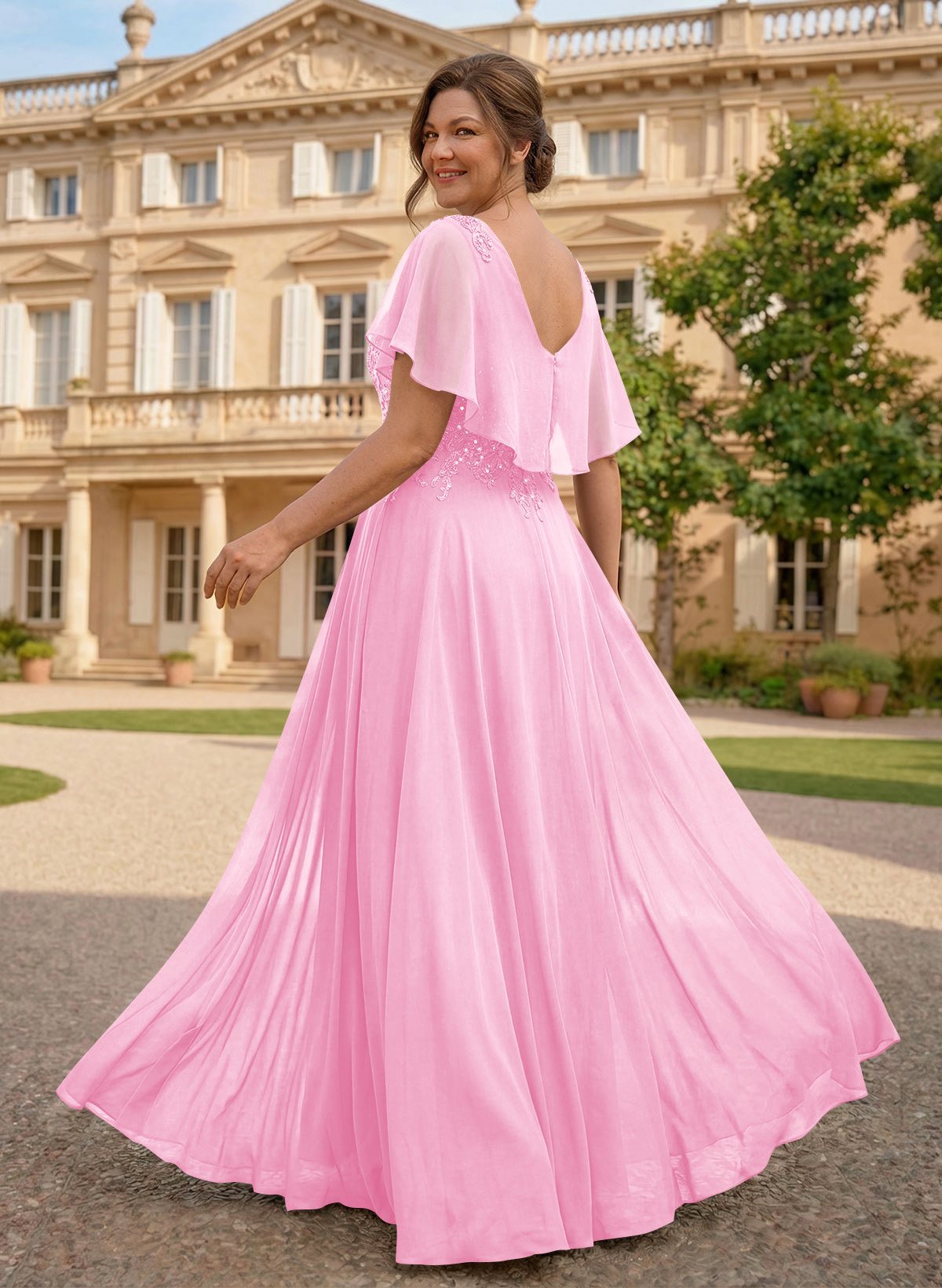 A-Line Scoop Neck Sleeveless Chiffon Mother Of The Bride Dresses With Lace, product image 54