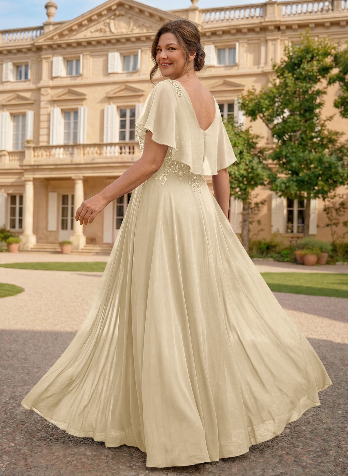 A-Line Scoop Neck Sleeveless Chiffon Mother Of The Bride Dresses With Lace, product image 24