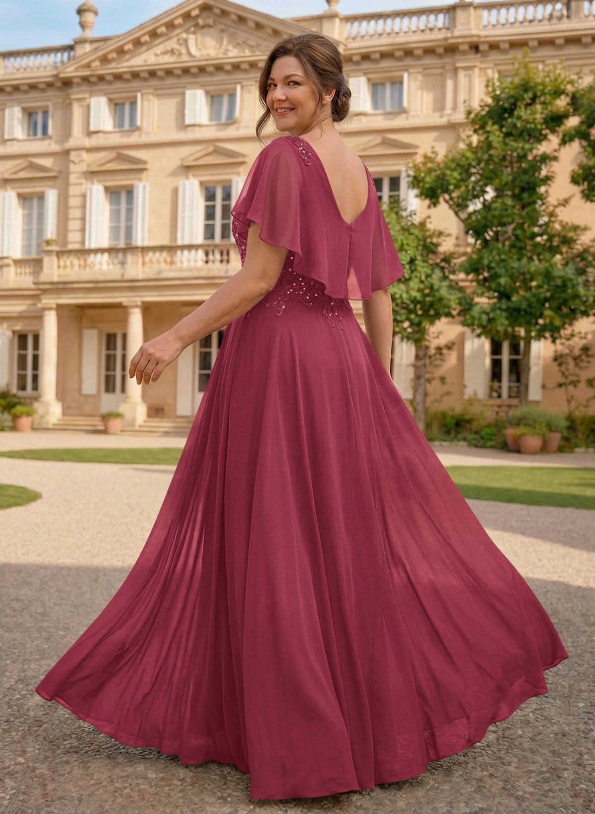 A-Line Scoop Neck Sleeveless Chiffon Mother Of The Bride Dresses With Lace, product image 62