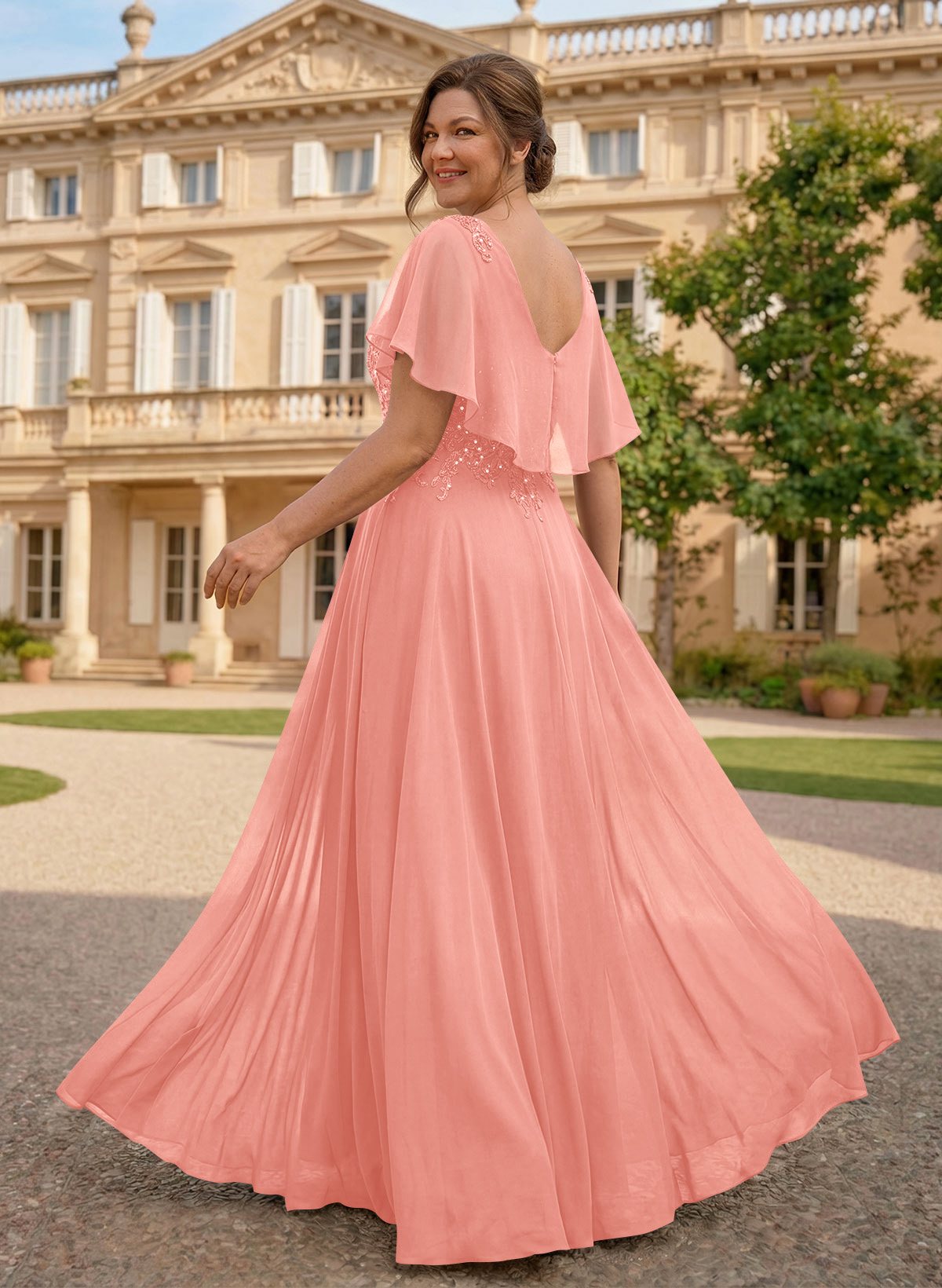 A-Line Scoop Neck Sleeveless Chiffon Mother Of The Bride Dresses With Lace, product image 50