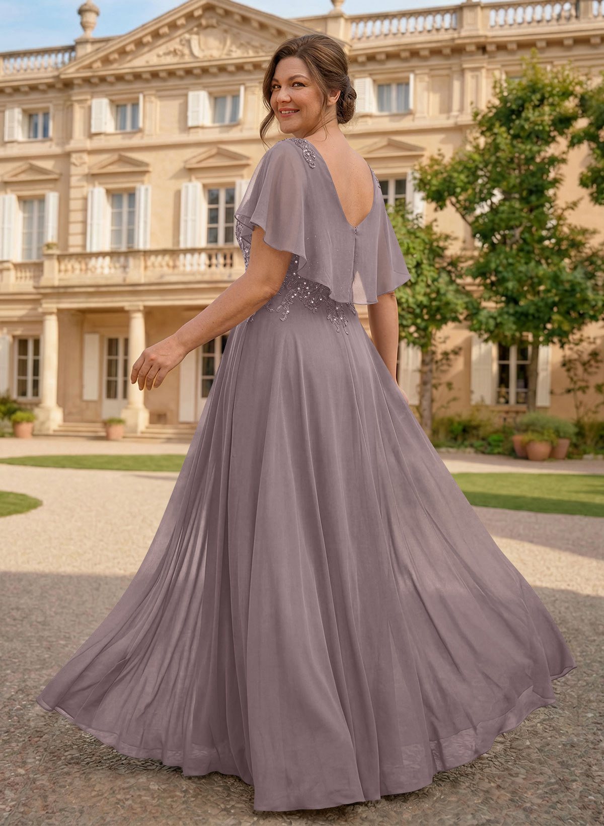 A-Line Scoop Neck Sleeveless Chiffon Mother Of The Bride Dresses With Lace, product image 18