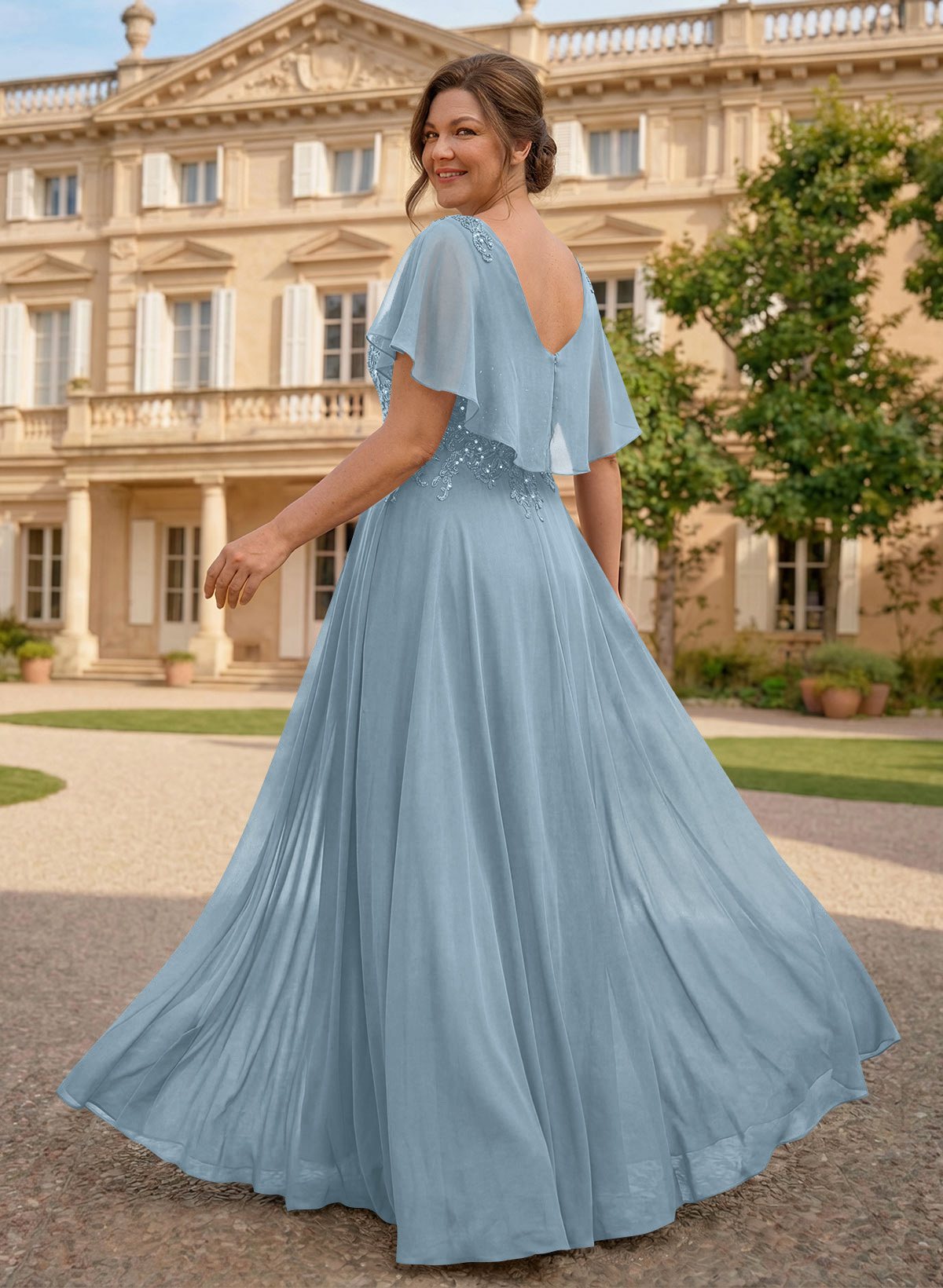 A-Line Scoop Neck Sleeveless Chiffon Mother Of The Bride Dresses With Lace, product image 10