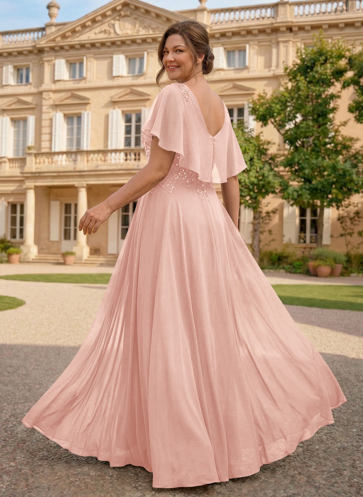 A-Line Scoop Neck Sleeveless Chiffon Mother Of The Bride Dresses With Lace, product image 8