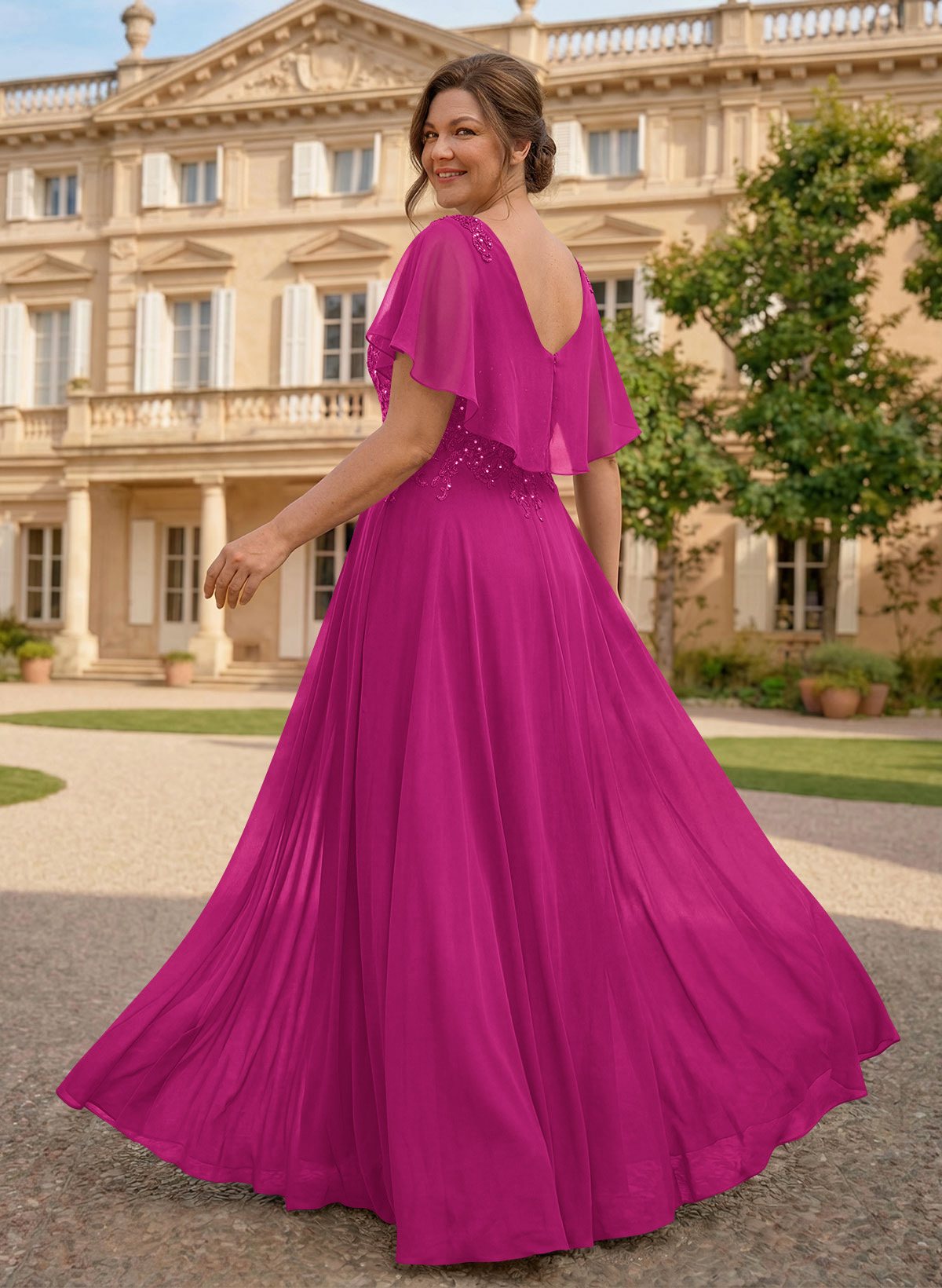 A-Line Scoop Neck Sleeveless Chiffon Mother Of The Bride Dresses With Lace, product image 40