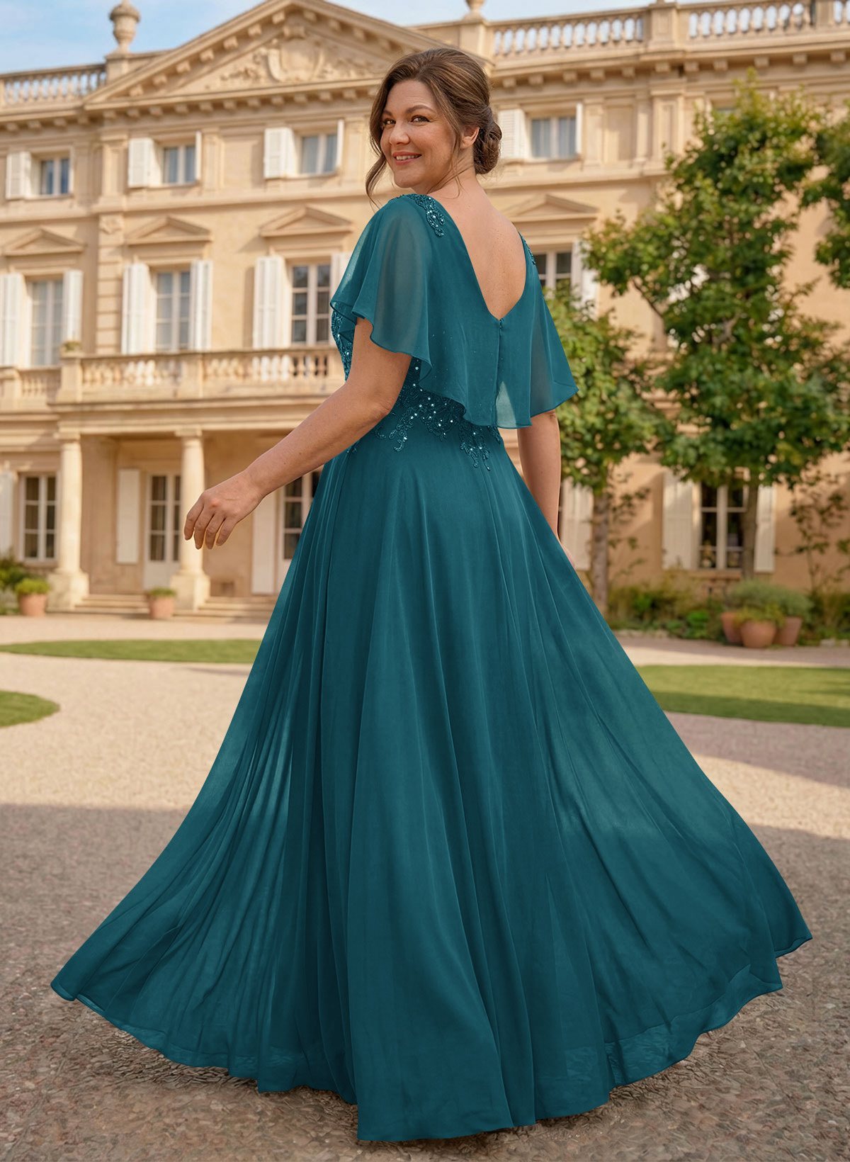 A-Line Scoop Neck Sleeveless Chiffon Mother Of The Bride Dresses With Lace, product image 6