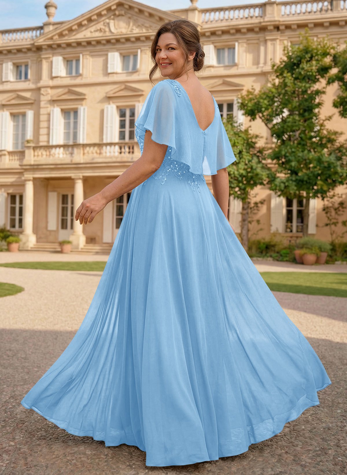 A-Line Scoop Neck Sleeveless Chiffon Mother Of The Bride Dresses With Lace, product image 16