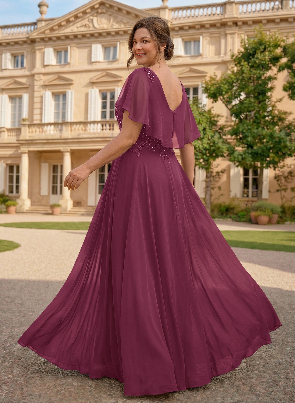 A-Line Scoop Neck Sleeveless Chiffon Mother Of The Bride Dresses With Lace, product image 64