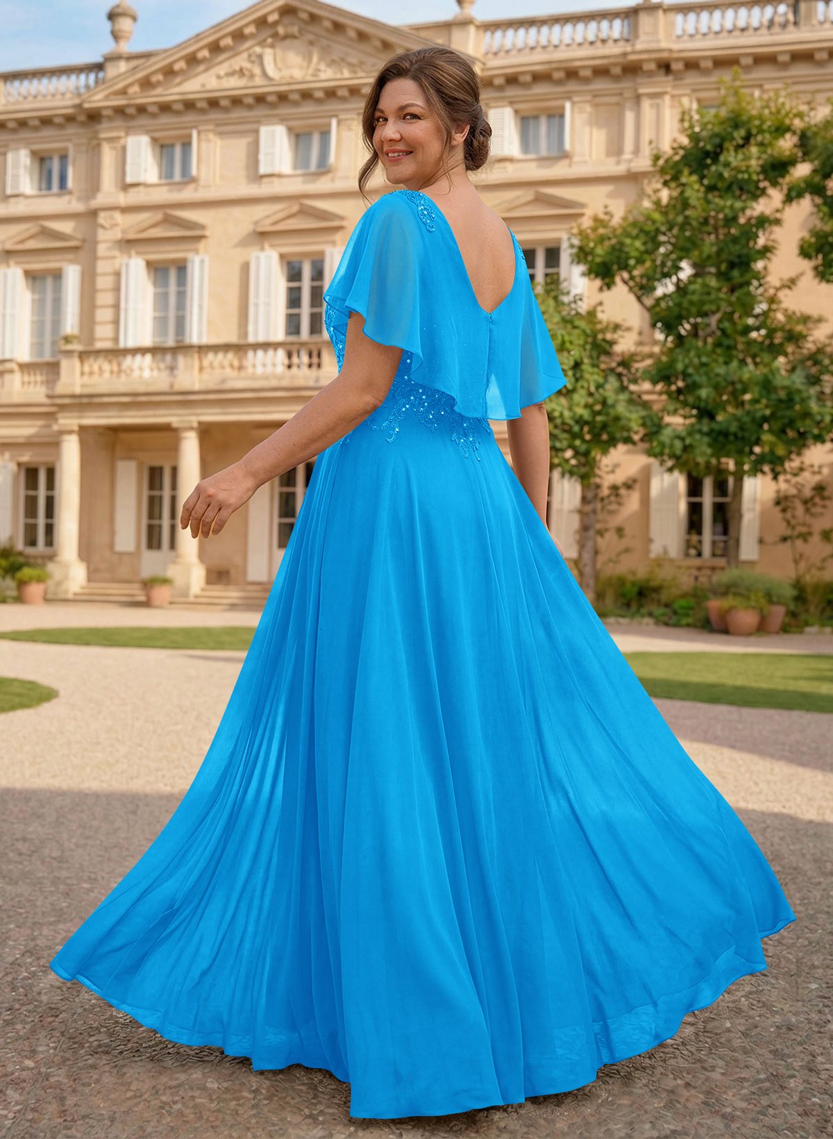 A-Line Scoop Neck Sleeveless Chiffon Mother Of The Bride Dresses With Lace, product image 36