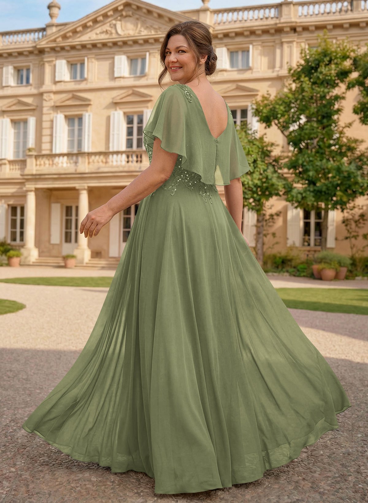 A-Line Scoop Neck Sleeveless Chiffon Mother Of The Bride Dresses With Lace, product image 12