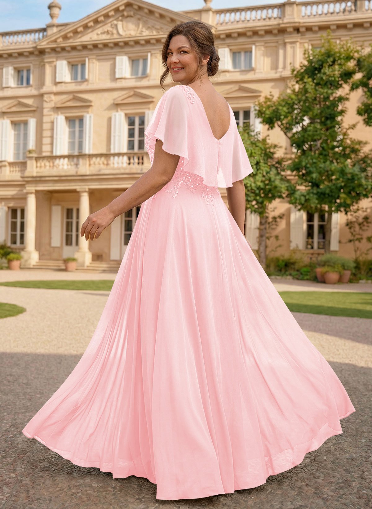 A-Line Scoop Neck Sleeveless Chiffon Mother Of The Bride Dresses With Lace, product image 48
