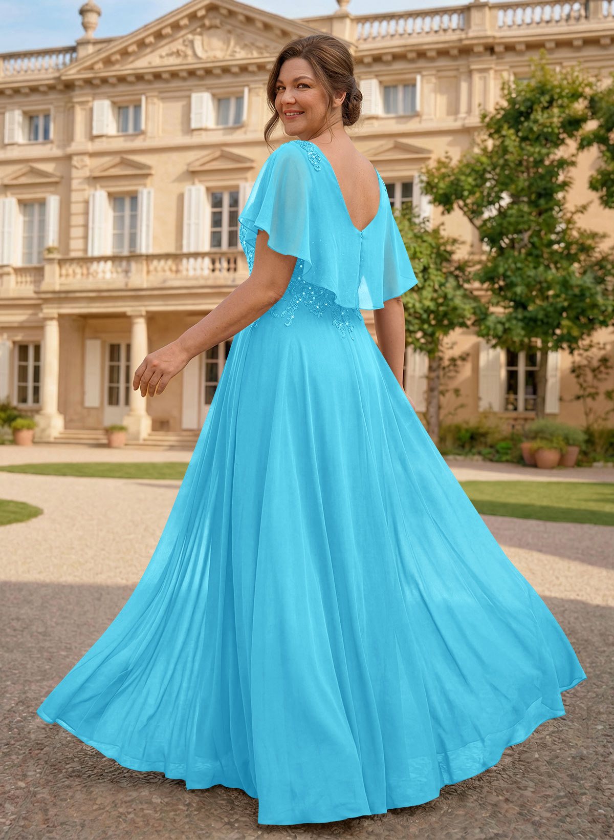 A-Line Scoop Neck Sleeveless Chiffon Mother Of The Bride Dresses With Lace, product image 34