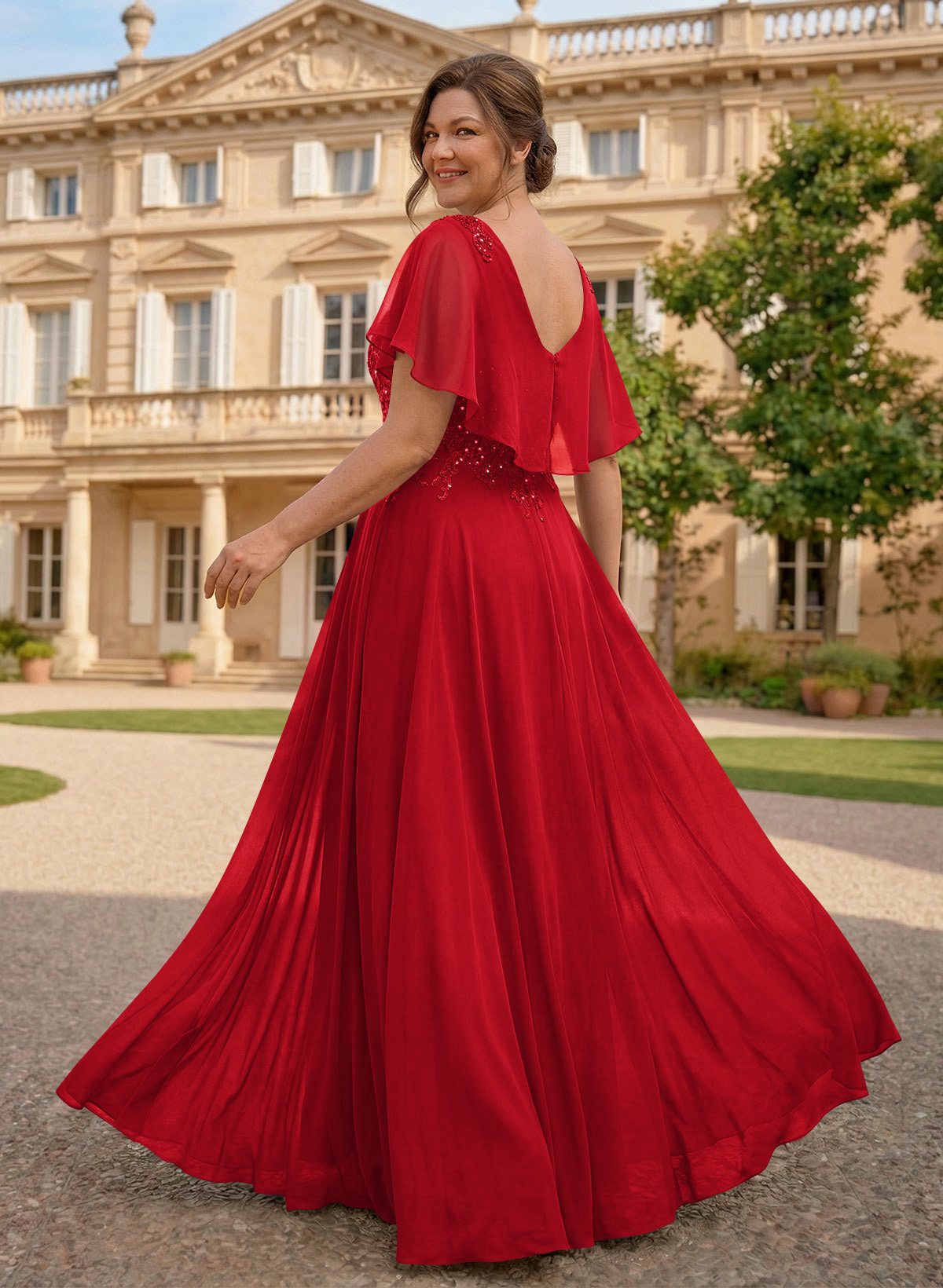 A-Line Scoop Neck Sleeveless Chiffon Mother Of The Bride Dresses With Lace, product image 56