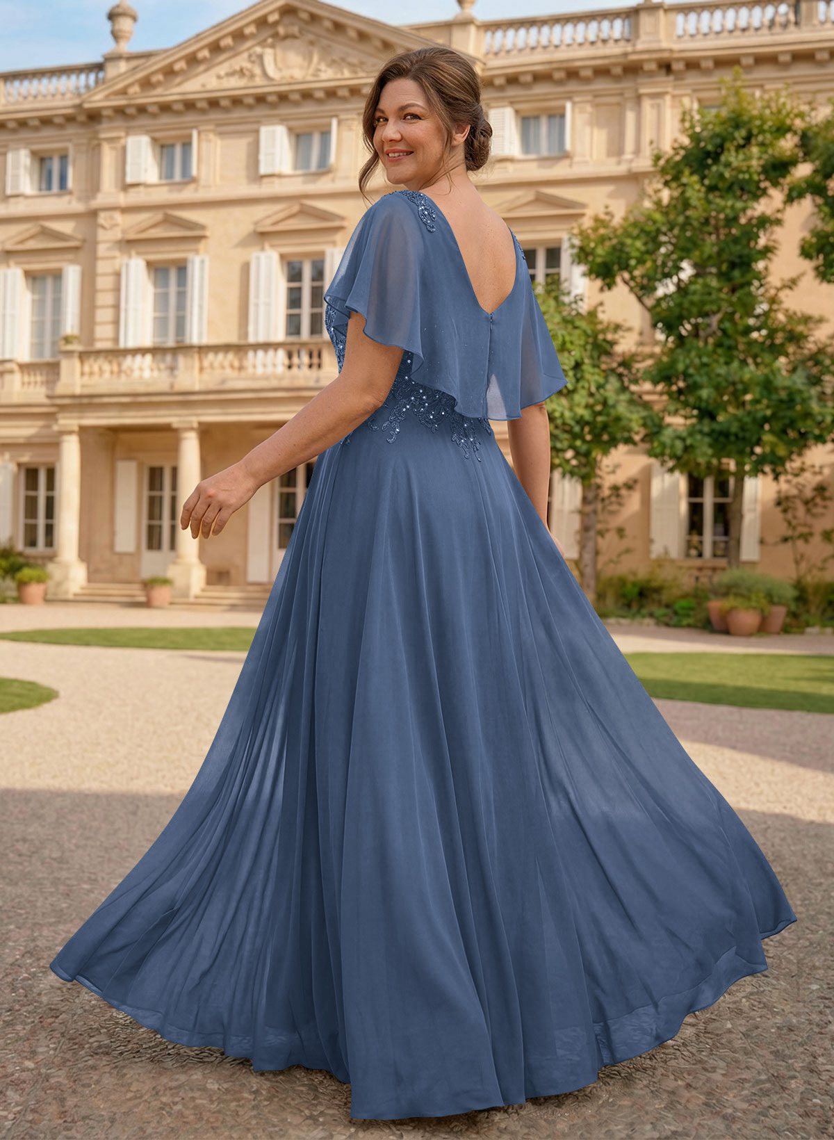 A-Line Scoop Neck Sleeveless Chiffon Mother Of The Bride Dresses With Lace, product image 30