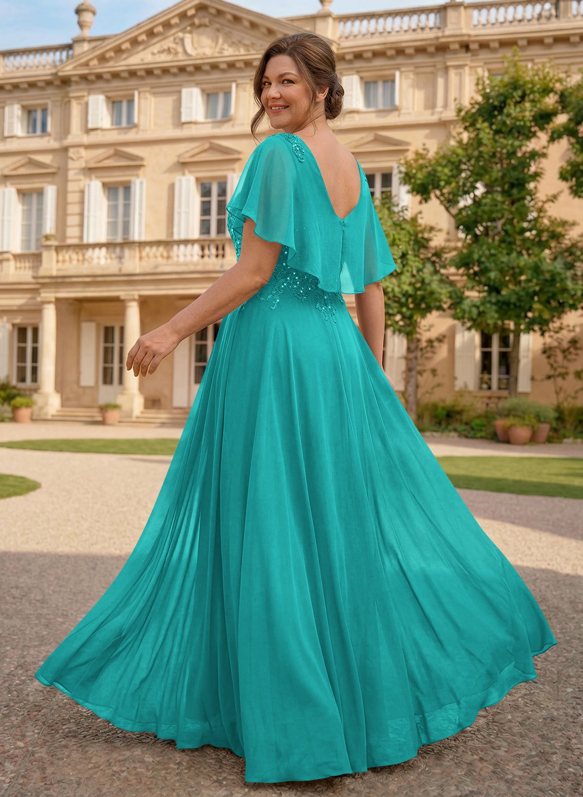 A-Line Scoop Neck Sleeveless Chiffon Mother Of The Bride Dresses With Lace, product image 38