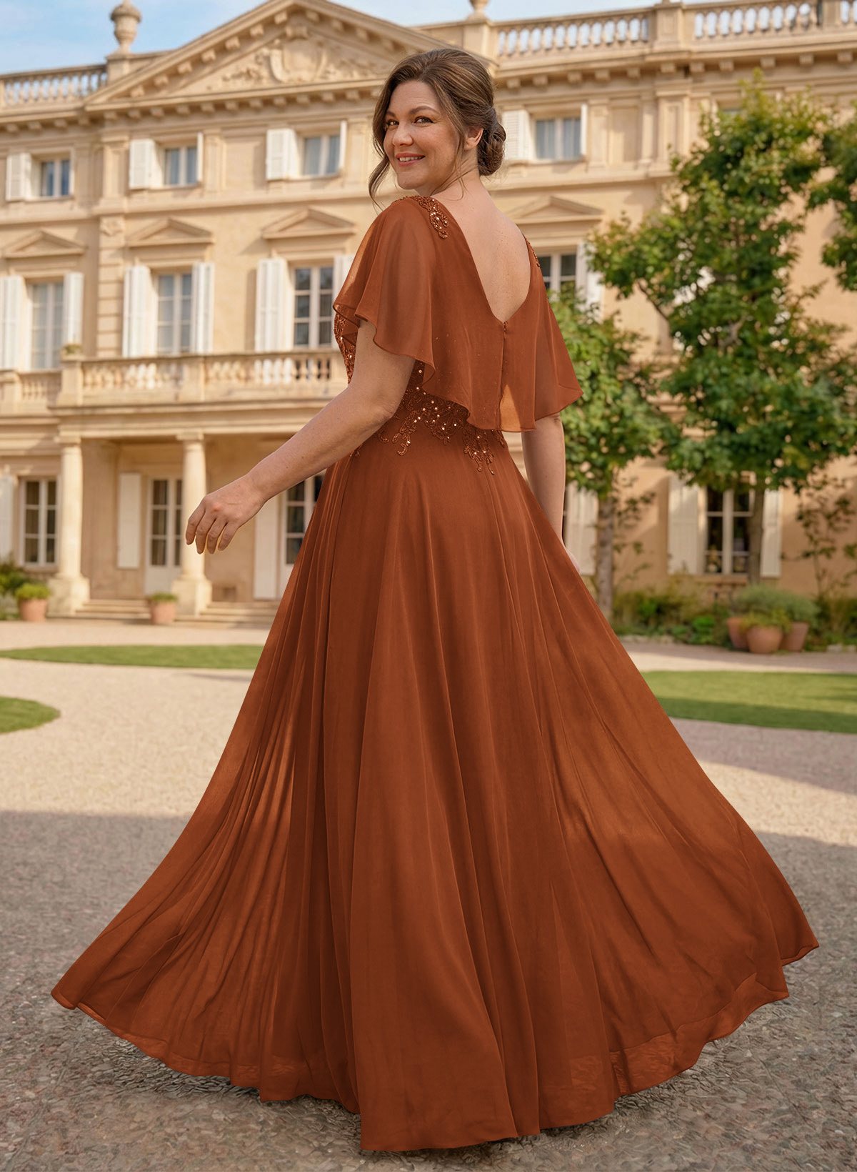 A-Line Scoop Neck Sleeveless Chiffon Mother Of The Bride Dresses With Lace, product image 22